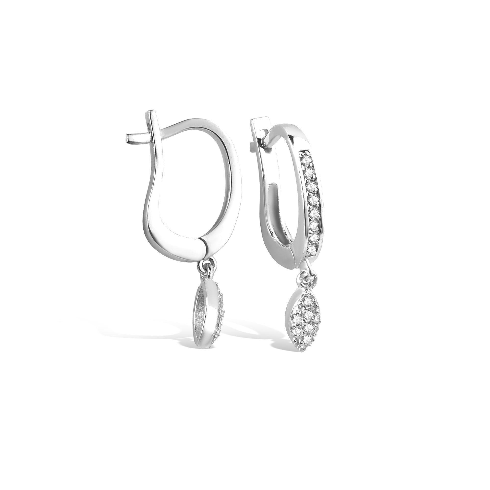 Leaf Hinged Dangle Diamond Hoops Earrings 14K Gold