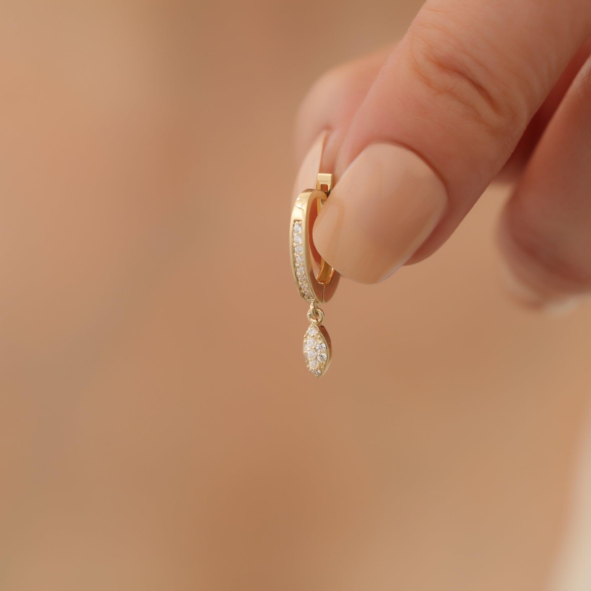 Leaf Hinged Dangle Diamond Hoops Earrings 14K Gold