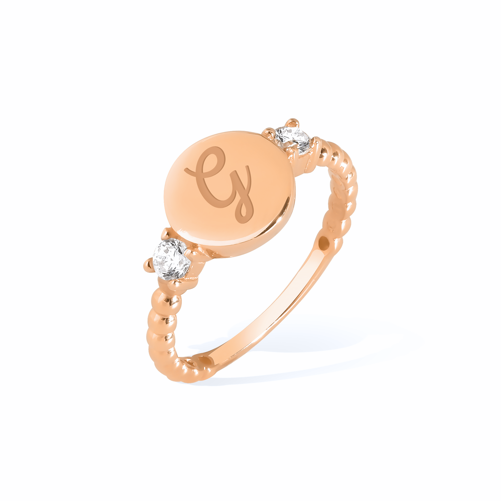 Letter Detail Diamond Stone Custom Ring 14K Gold