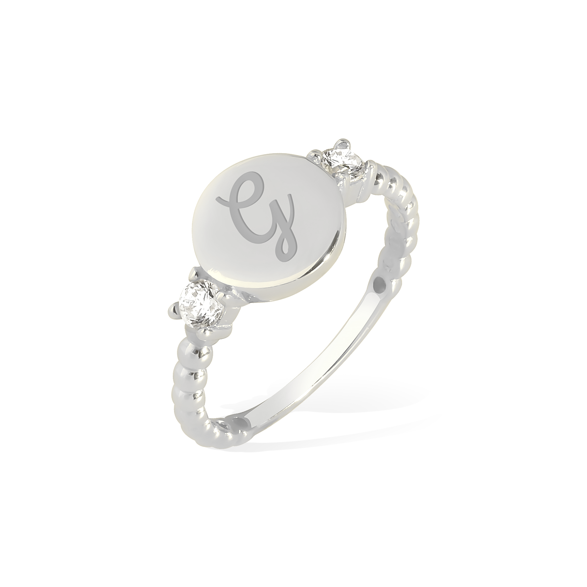 Letter Detail Diamond Stone Custom Ring 14K Gold