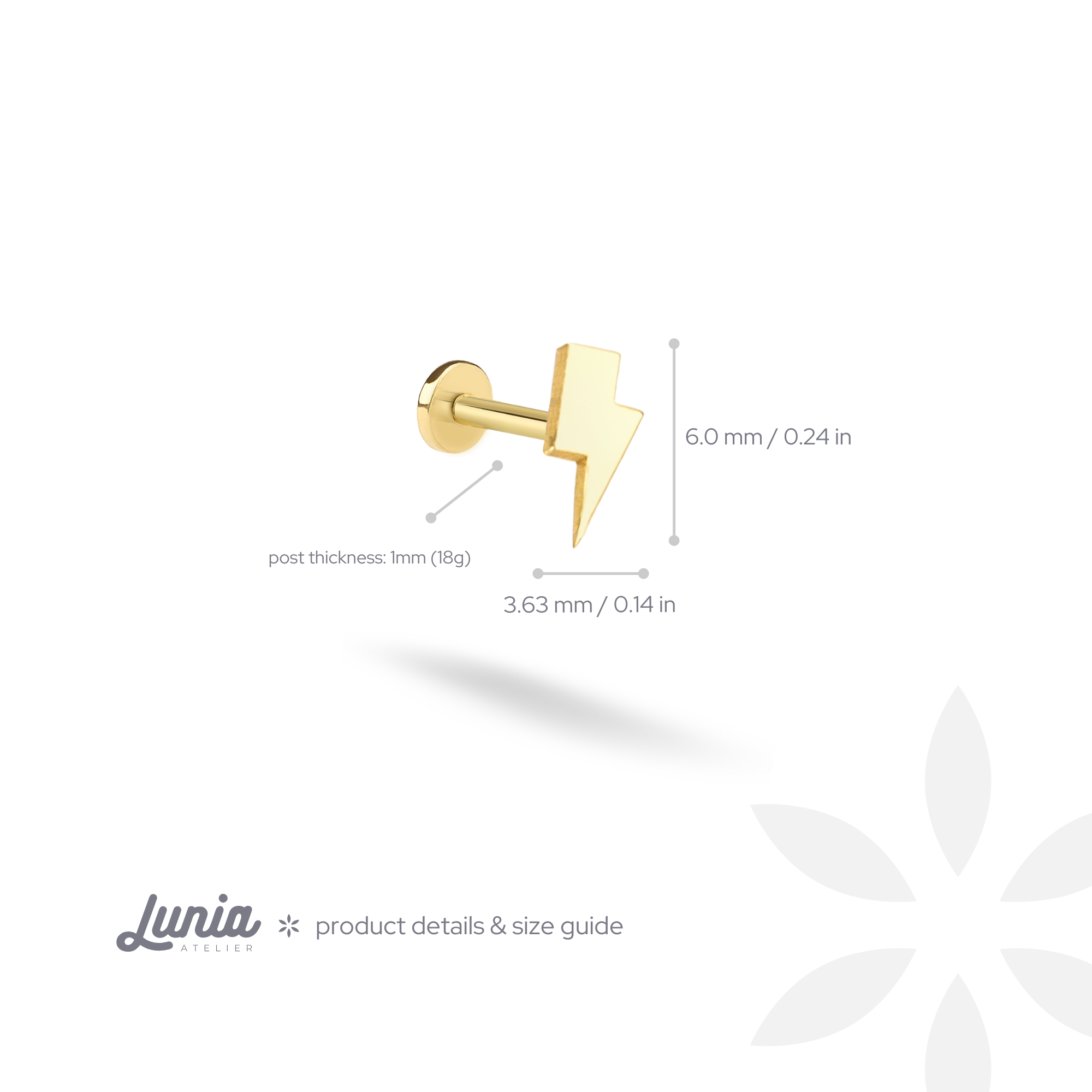 Lightning Bolt Flatback Ear Piercing 14K Gold