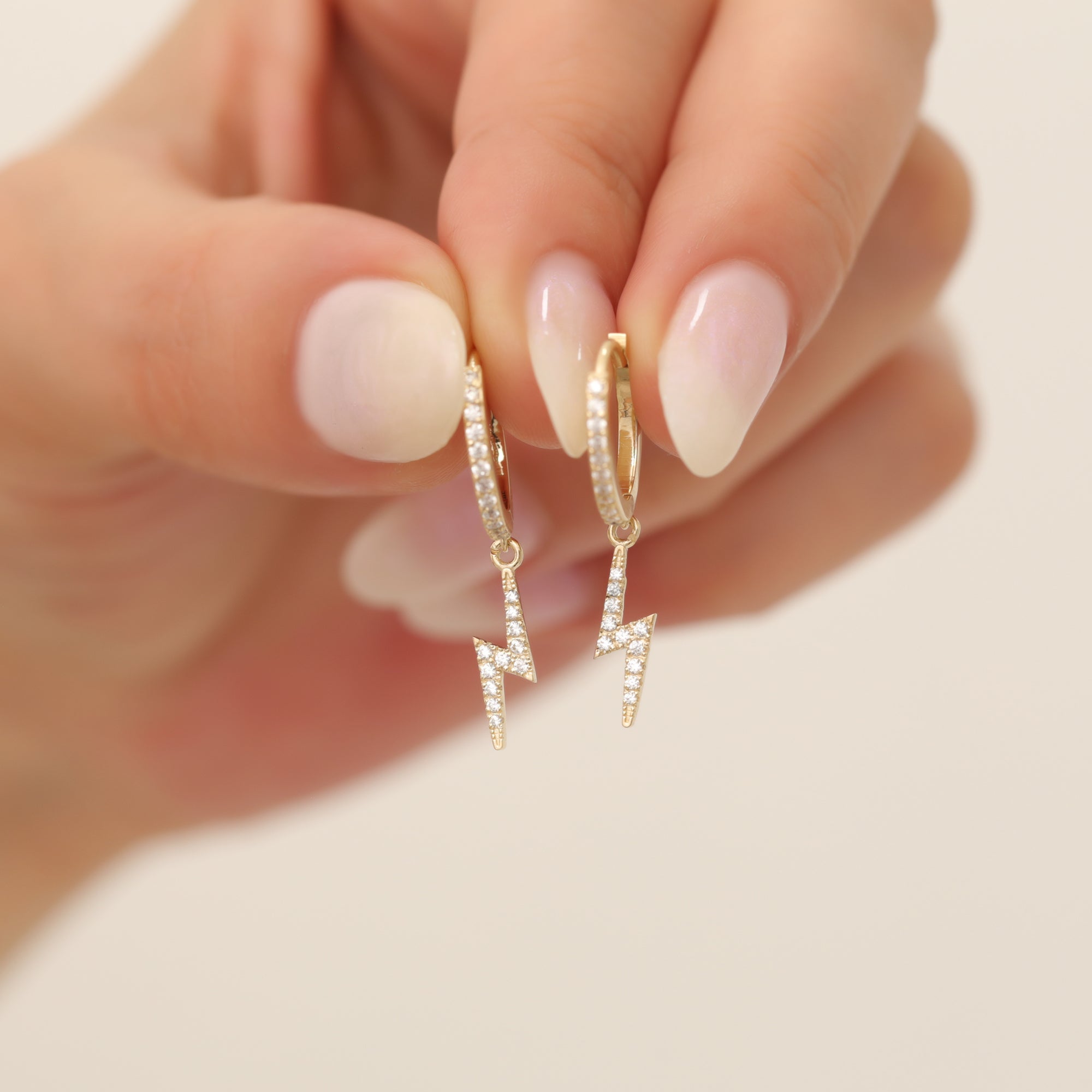 Lightning Dangle Diamond Hoops Earrings 14K Gold