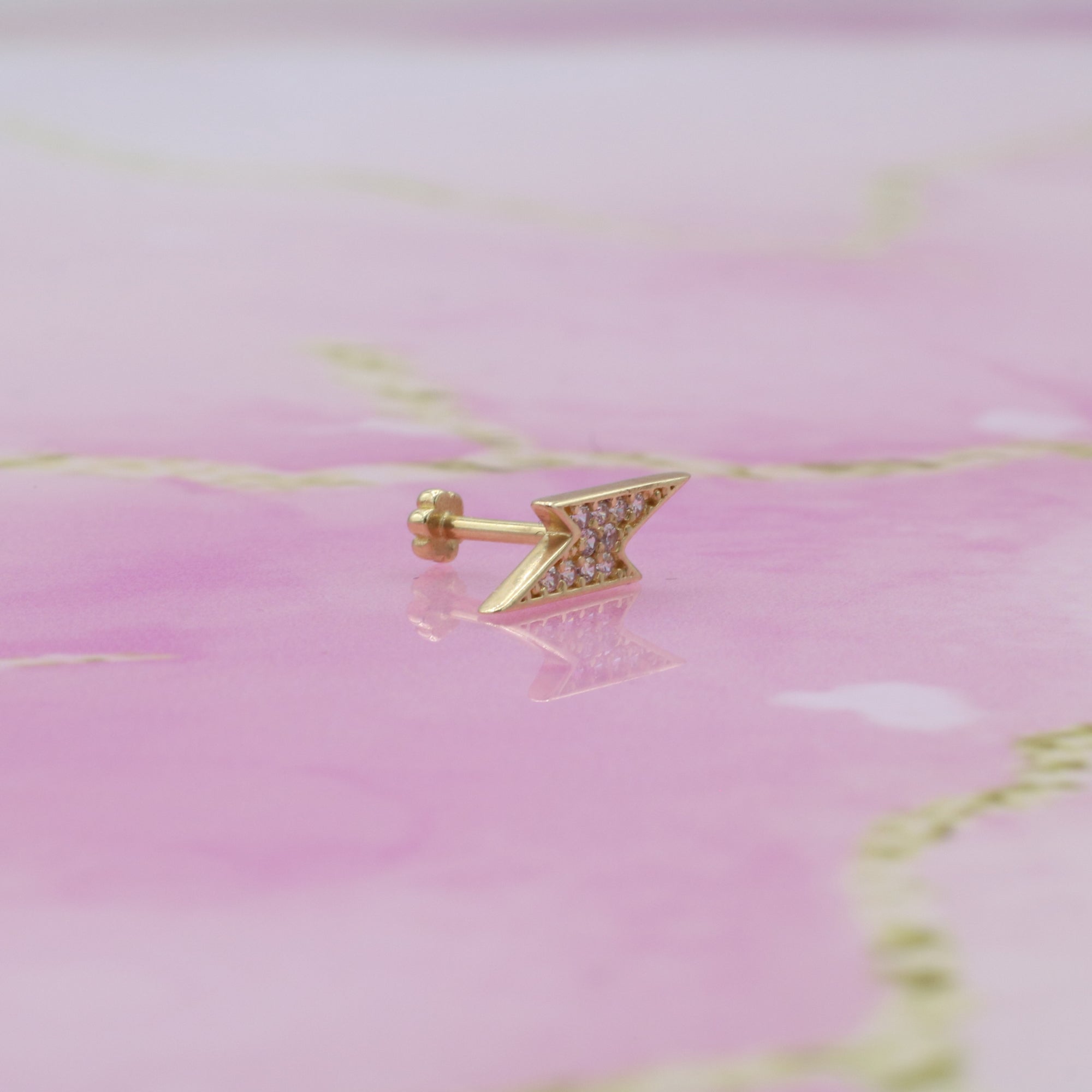 Lightning Flatback Ear Piercing 14K Gold with CZ Stone