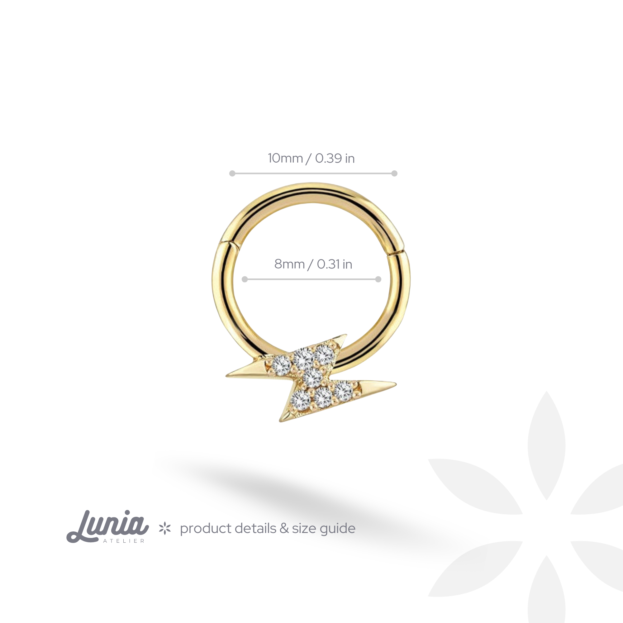 Lightning Hoop Ear Diamond Piercing 14K Gold CZ Stone