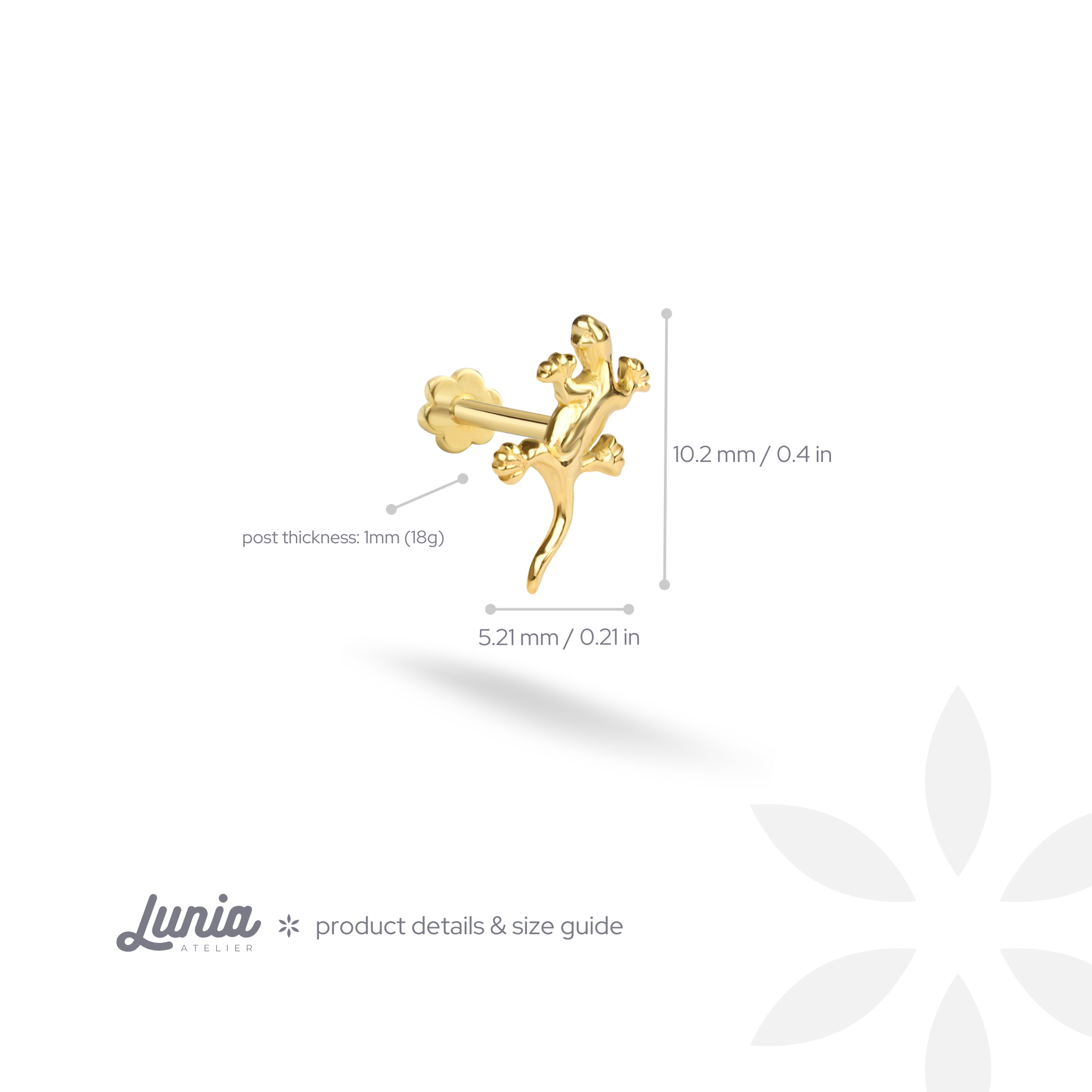 Lizard Flatback Ear Piercing 14K Gold