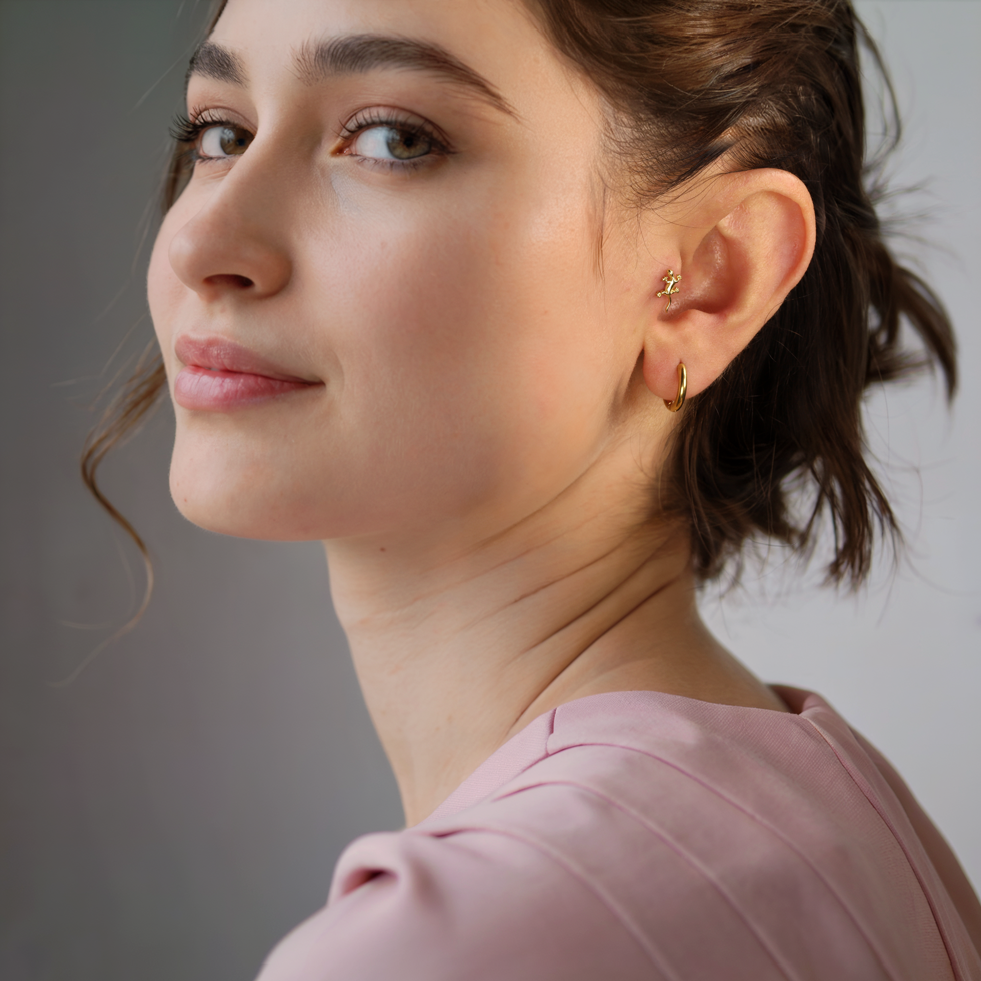 Lizard Flatback Ear Piercing 14K Gold