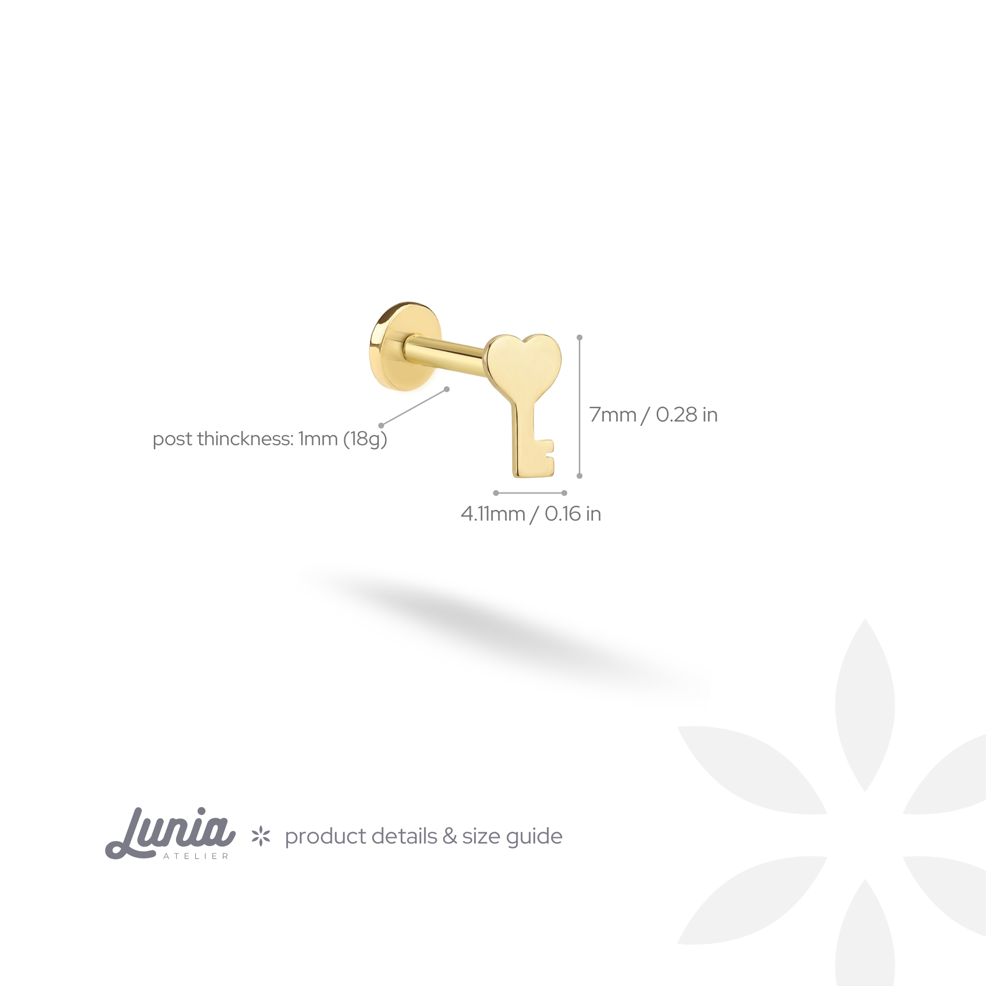 Love Key Flatback Ear Piercing 14K Gold / Silver