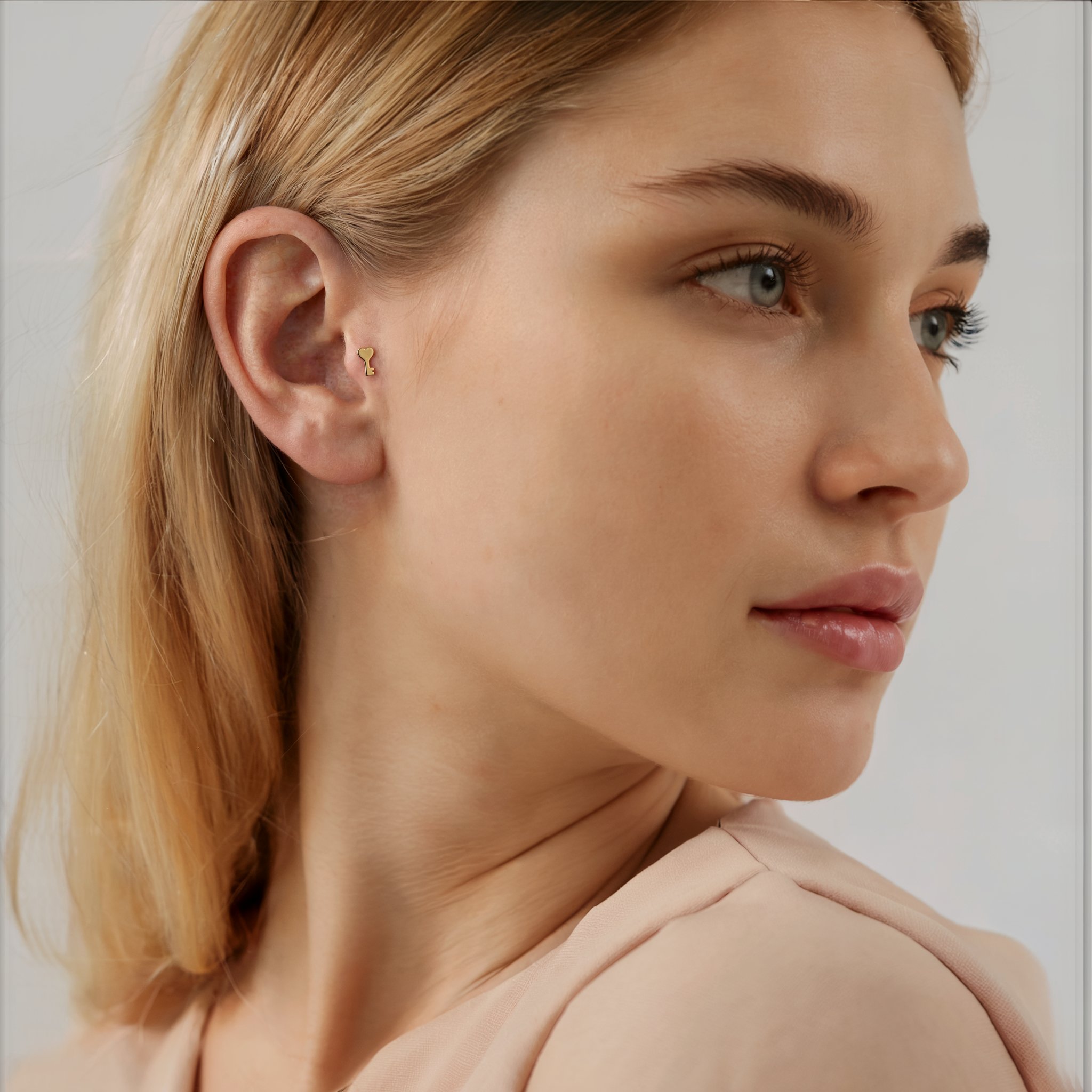Love Key Flatback Ear Piercing 14K Gold / Silver