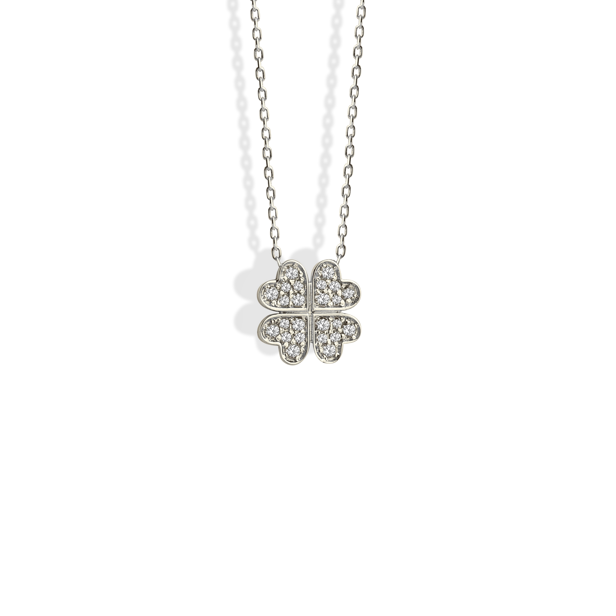 Lucky Clover with Stones Diamond Necklace 14K Gold / Silver