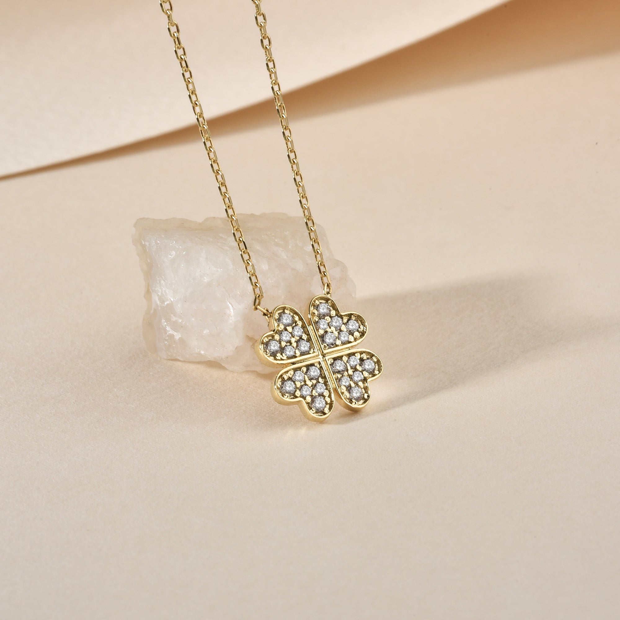 Lucky Clover with Stones Diamond Necklace 14K Gold / Silver