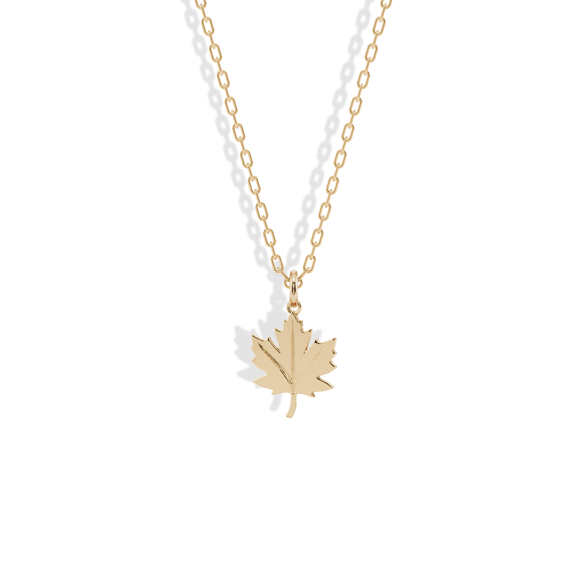 Maple Leaf Pendant Necklace 14K Gold detailed maple leaf pendant inspired by the Canadian maple symbol