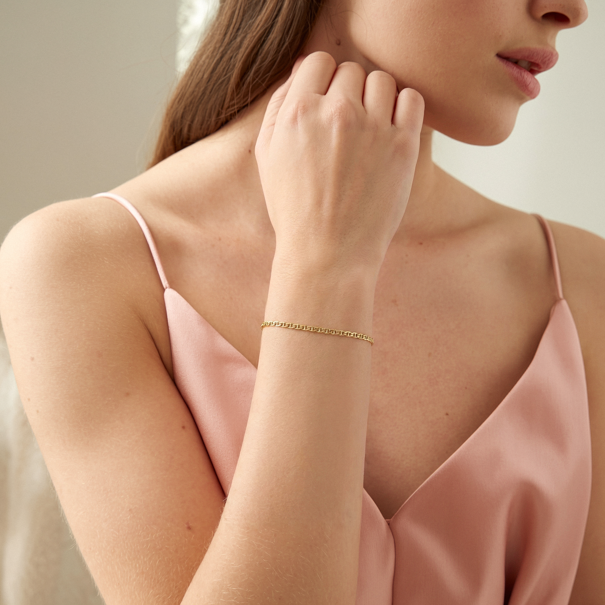 Marine Flat Oval Chain Bracelet 14K Gold
