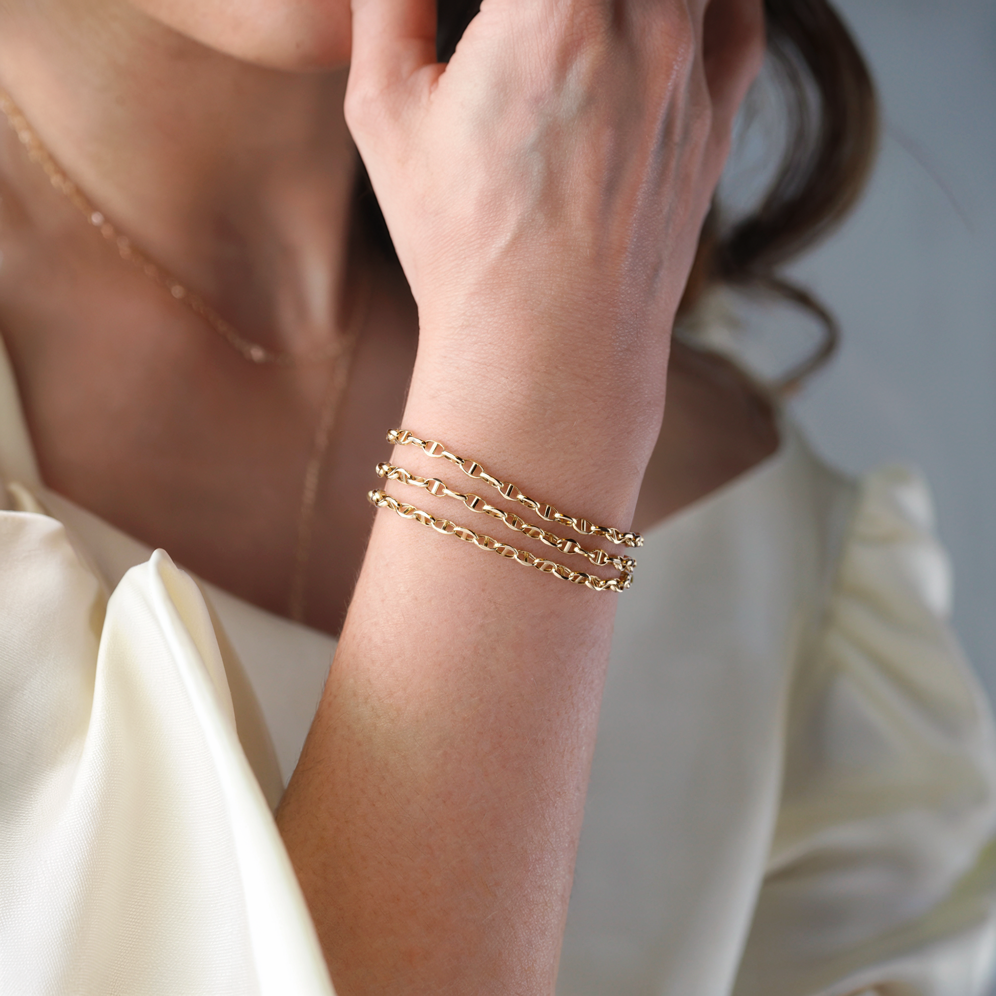 Marine Flat Oval Chain Bracelet 14K Gold