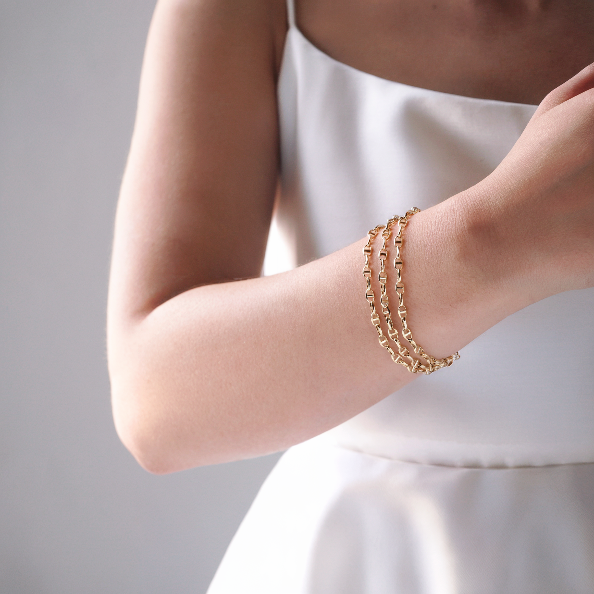 Marine Flat Oval Chain Bracelet 14K Gold