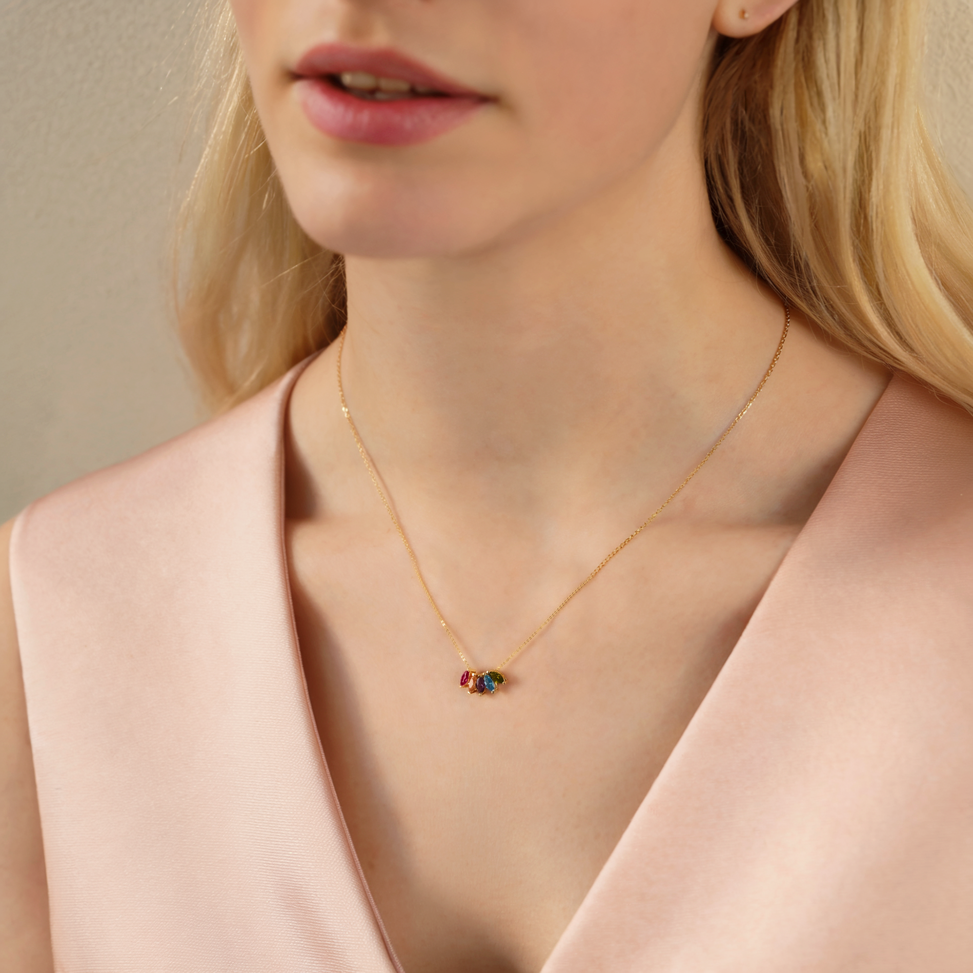 Marquise Birthstone Custom Necklace 14K Gold