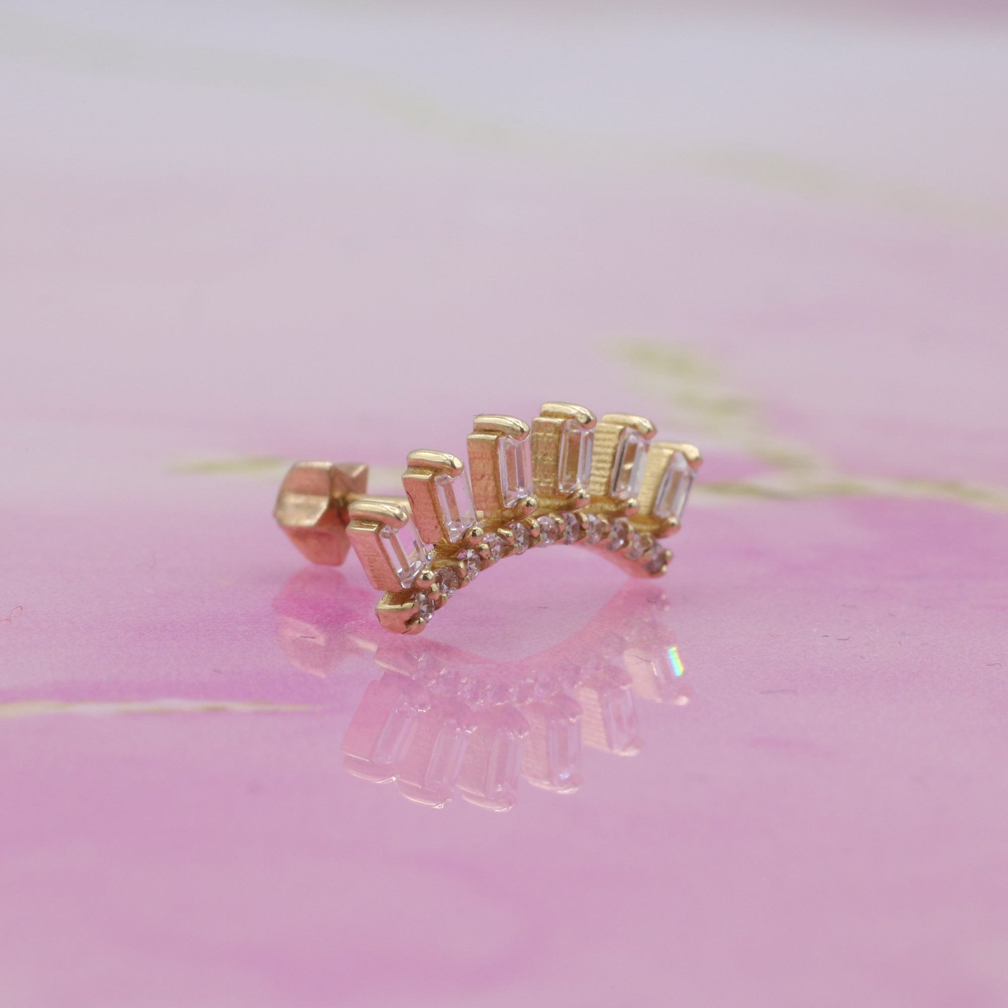 Marquise Flatback Ear Piercing 14K Gold with CZ Stone