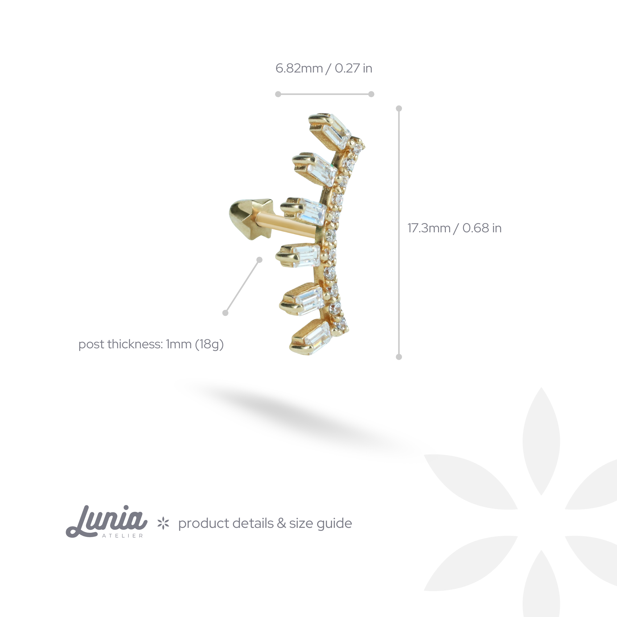 Marquise Flatback Ear Piercing 14K Gold with CZ Stone
