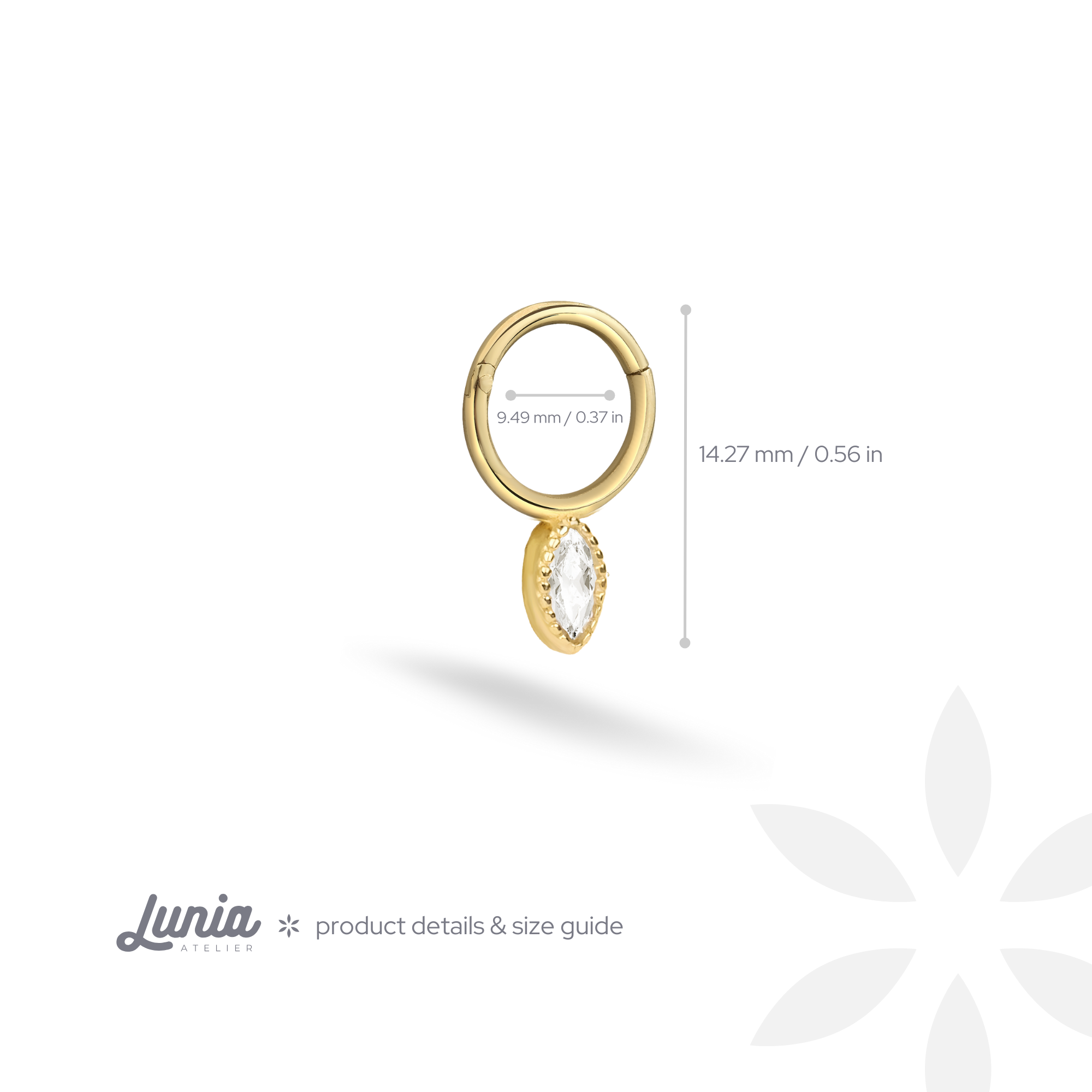 Marquise Stone Hoop Ear Piercing 14K Gold