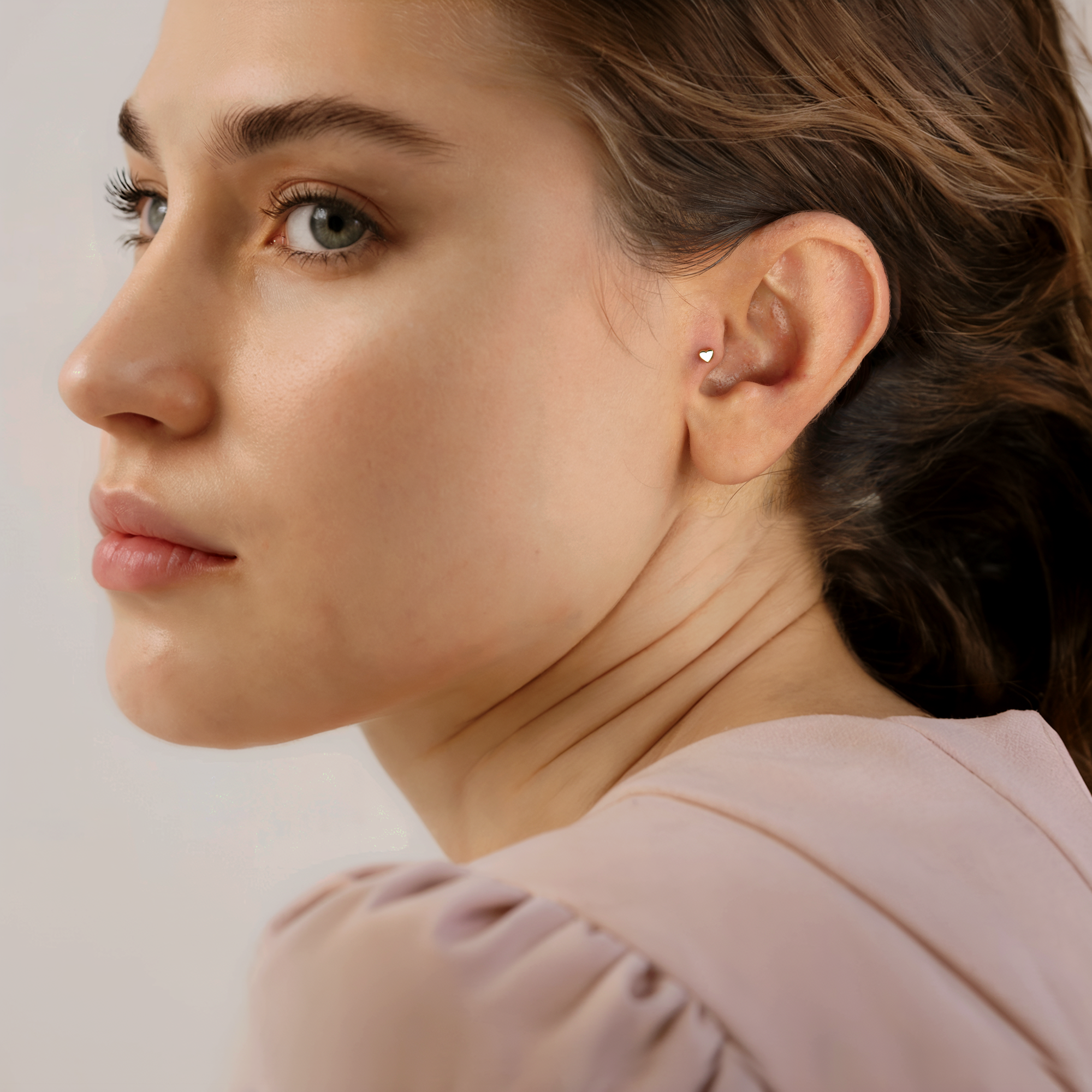 Mini Heart Love Flatback Ear Piercing 14K Gold