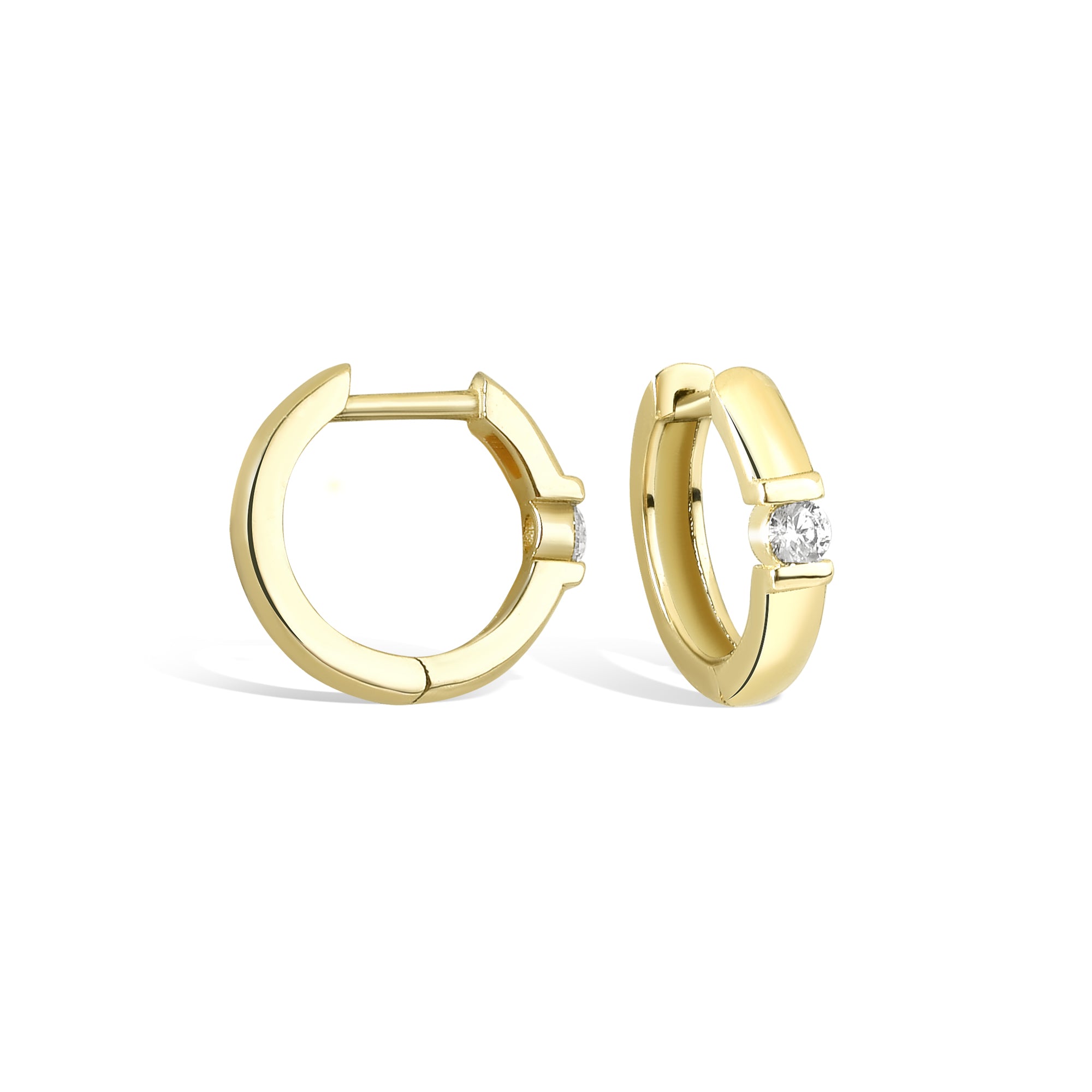 Mini Stone Huggie Diamond Hoops Earrings 14K Gold