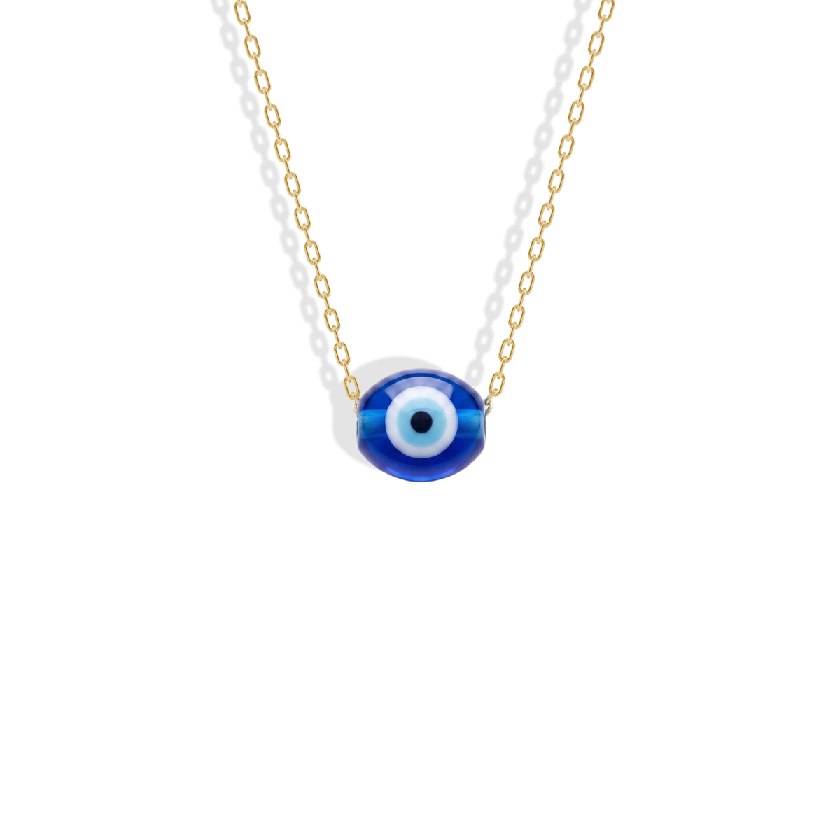 A vivid cobalt oval on a fine 14K yellow gold chain, the Minimal Oval Evil Eye Necklace