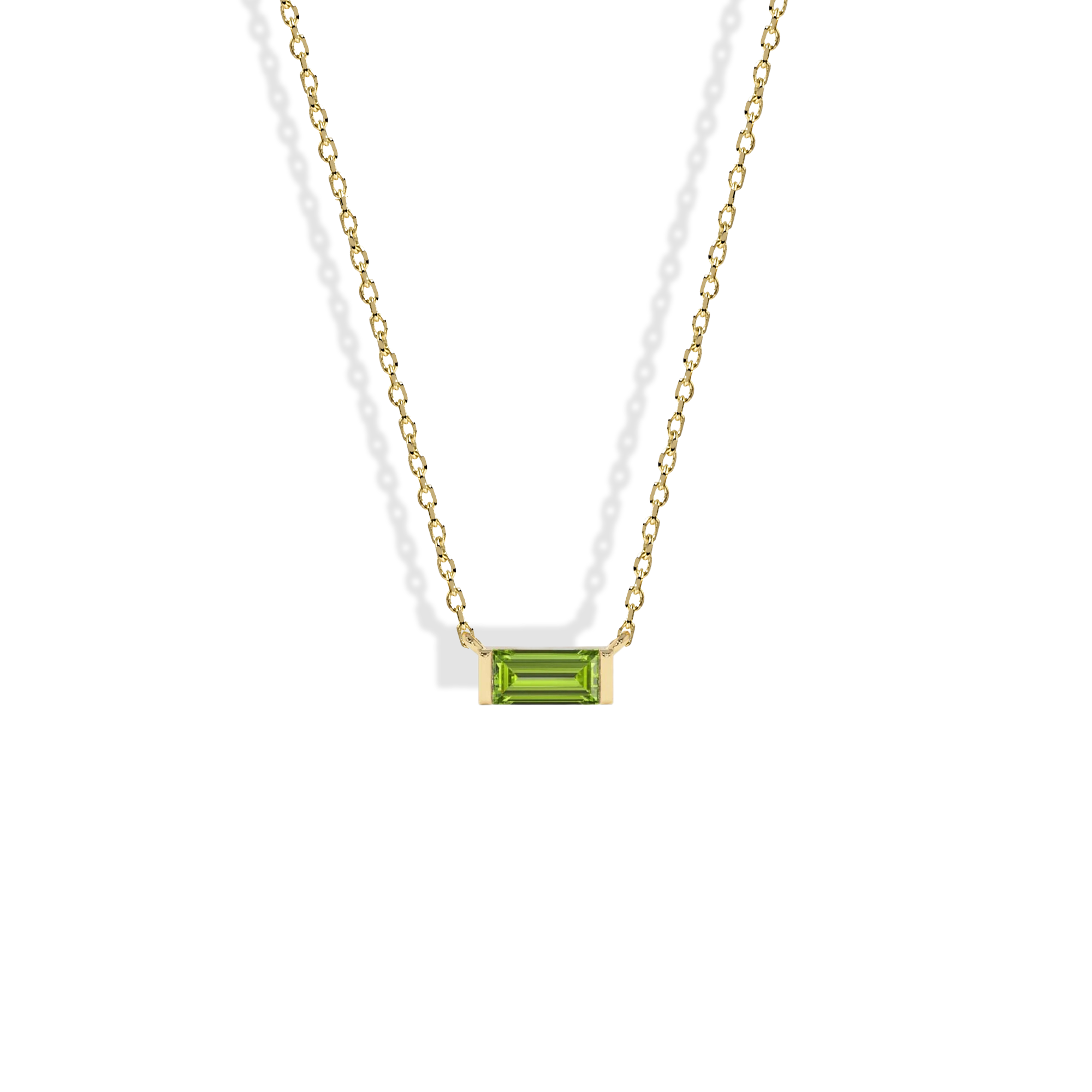 Minimal Rectangle Green Necklace 14K Gold