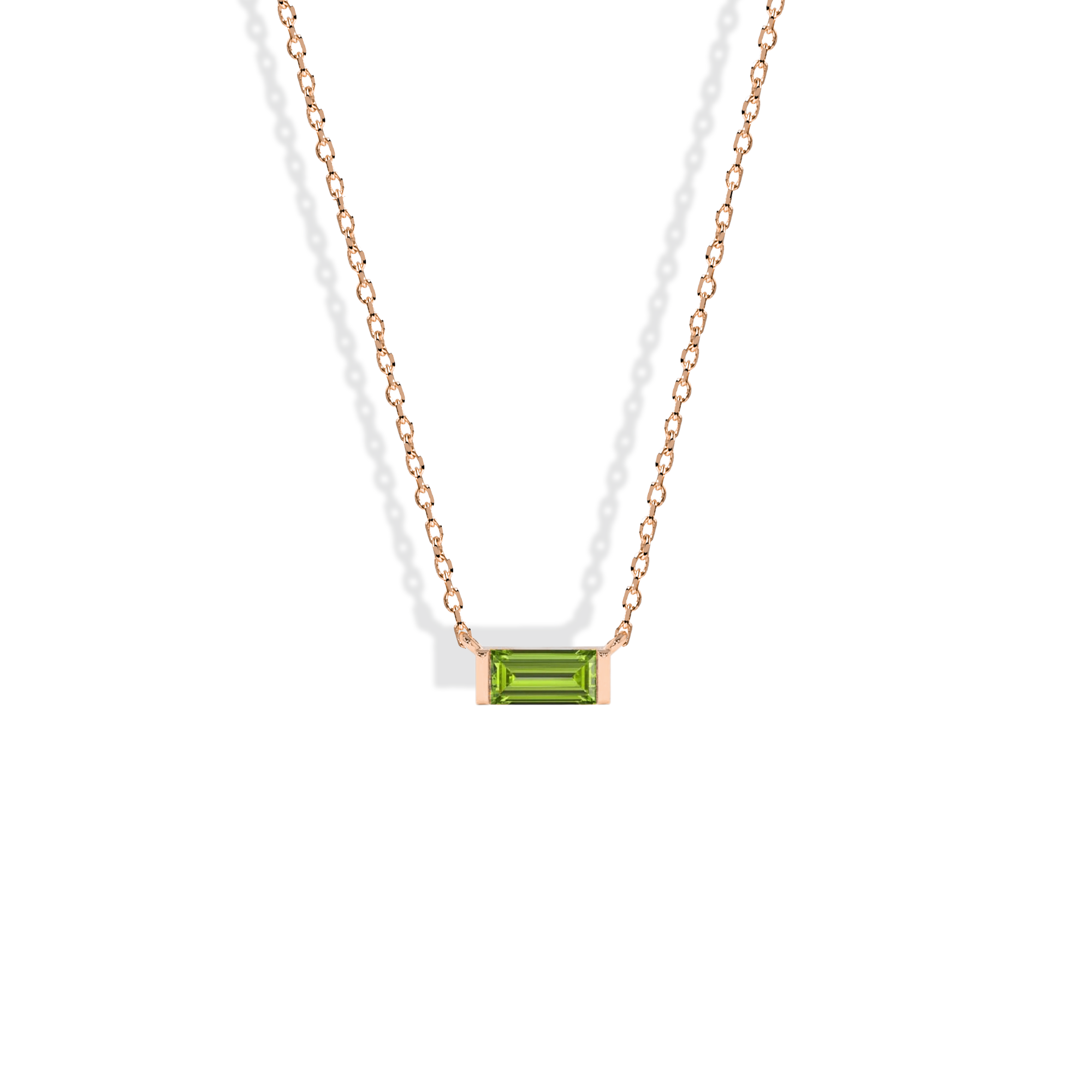 Minimal Rectangle Green Necklace 14K Gold