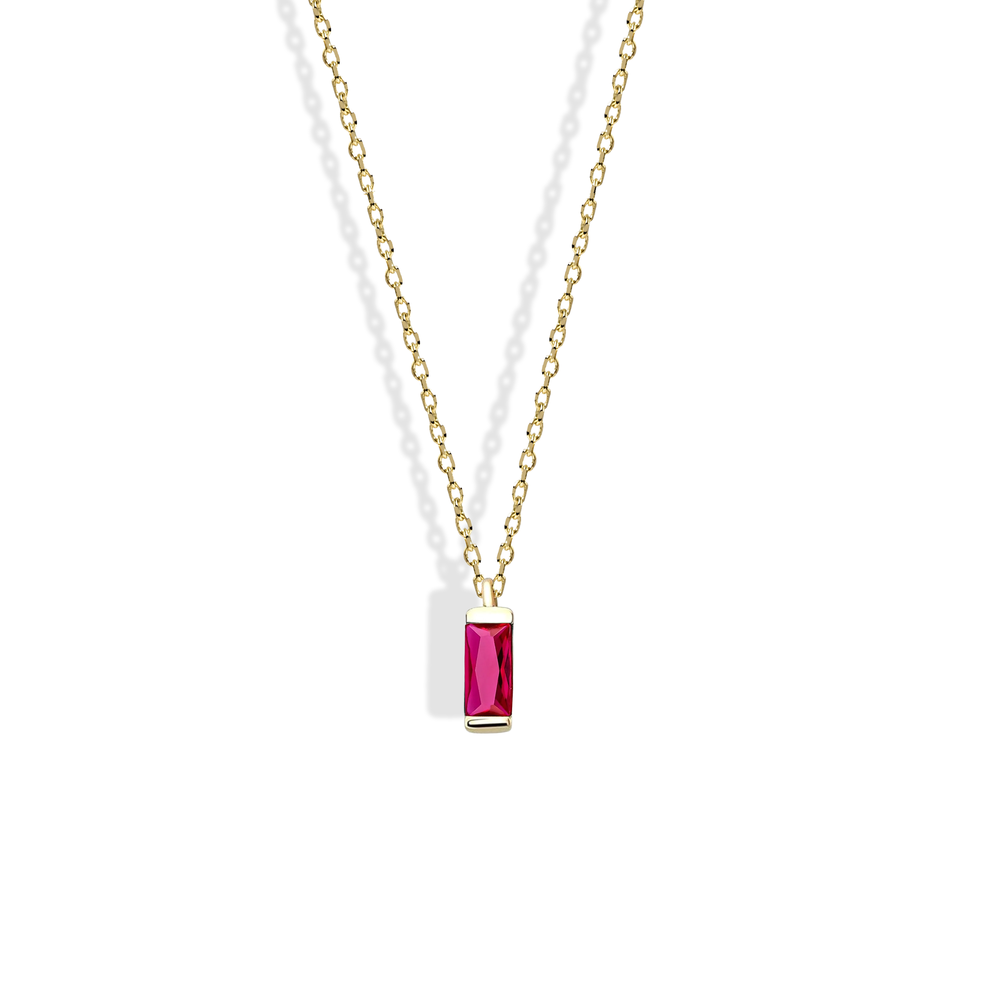 Minimal Rectangle Rubby Necklace 14K Gold