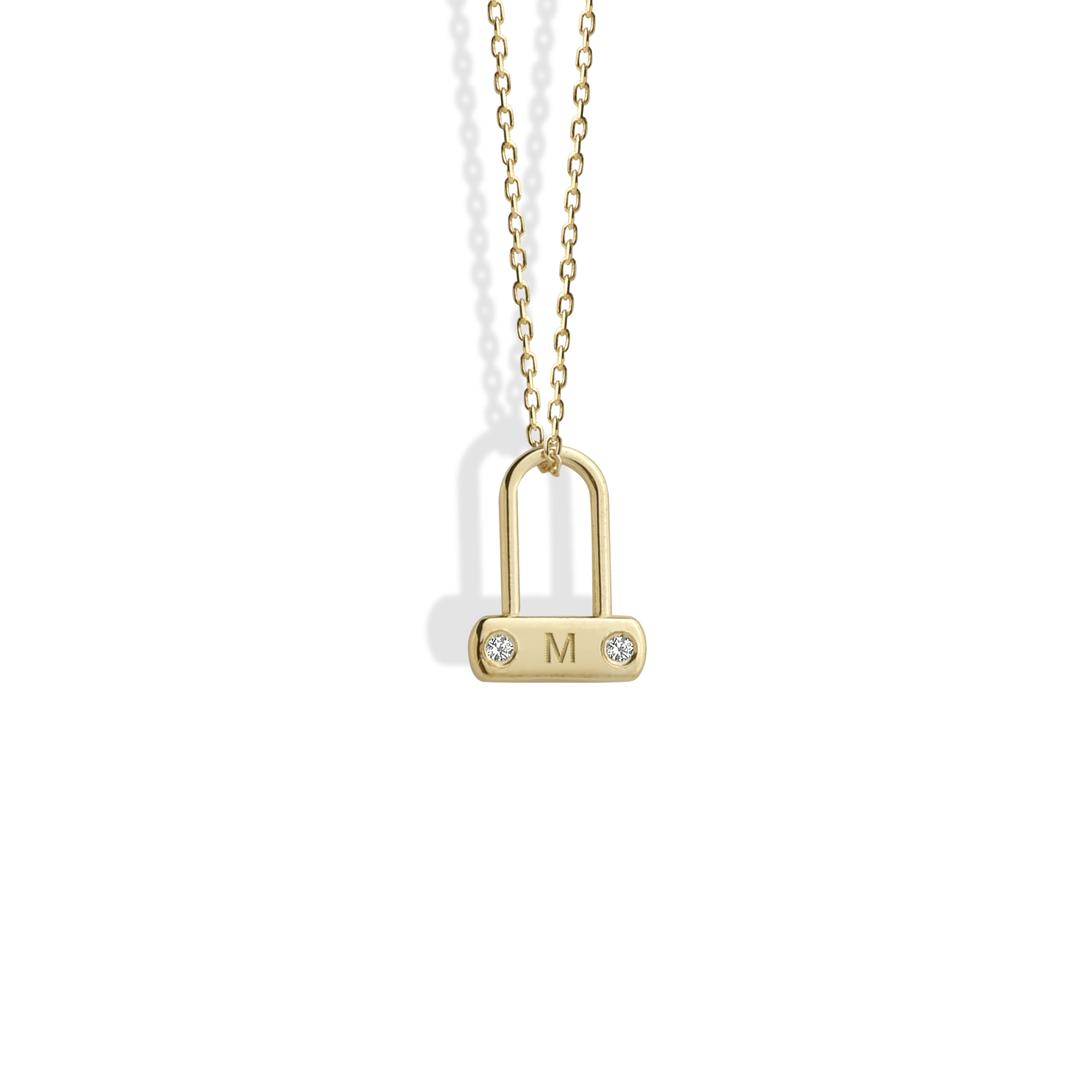 Minimal Stone Lock Initial Letter Custom Necklace 14K Gold / Silver with tiny lock charm personalized letter padlock necklace