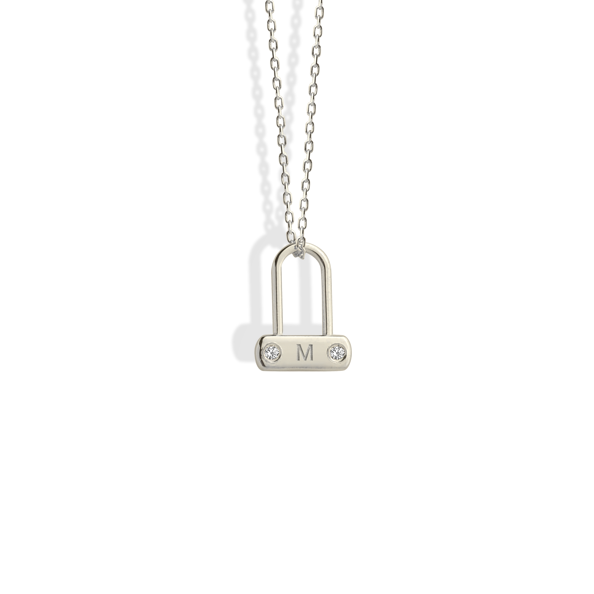 Minimal Stone Lock Initial Letter Custom Diamond Necklace 14K Gold / Silver