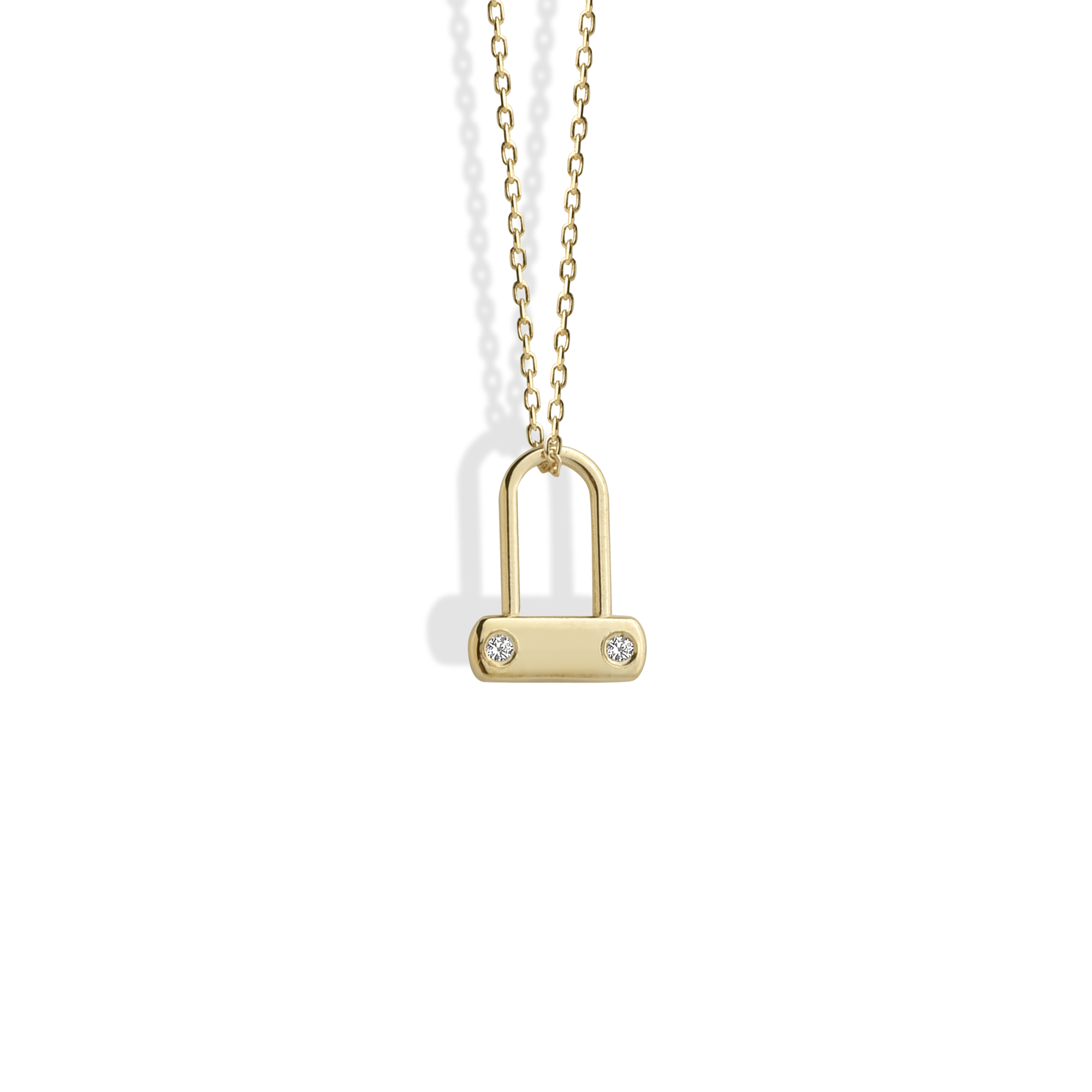 Minimal Stone Lock Necklace 14K Gold featuring tiny lock charm with stone detail on delicate chain