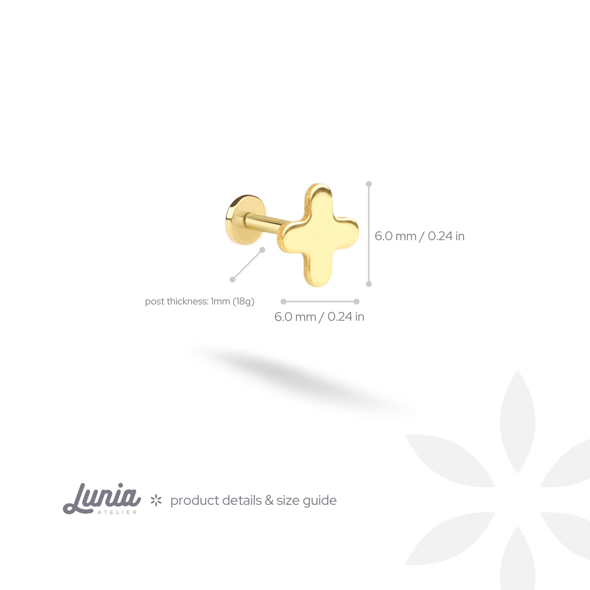 Minimalist Cross Flatback Ear Piercing 14K Gold