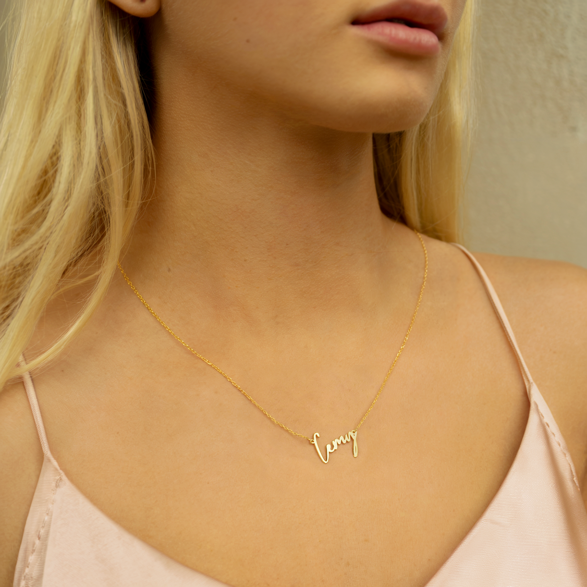 Modern Personalized Name Custom Necklace 14K Gold