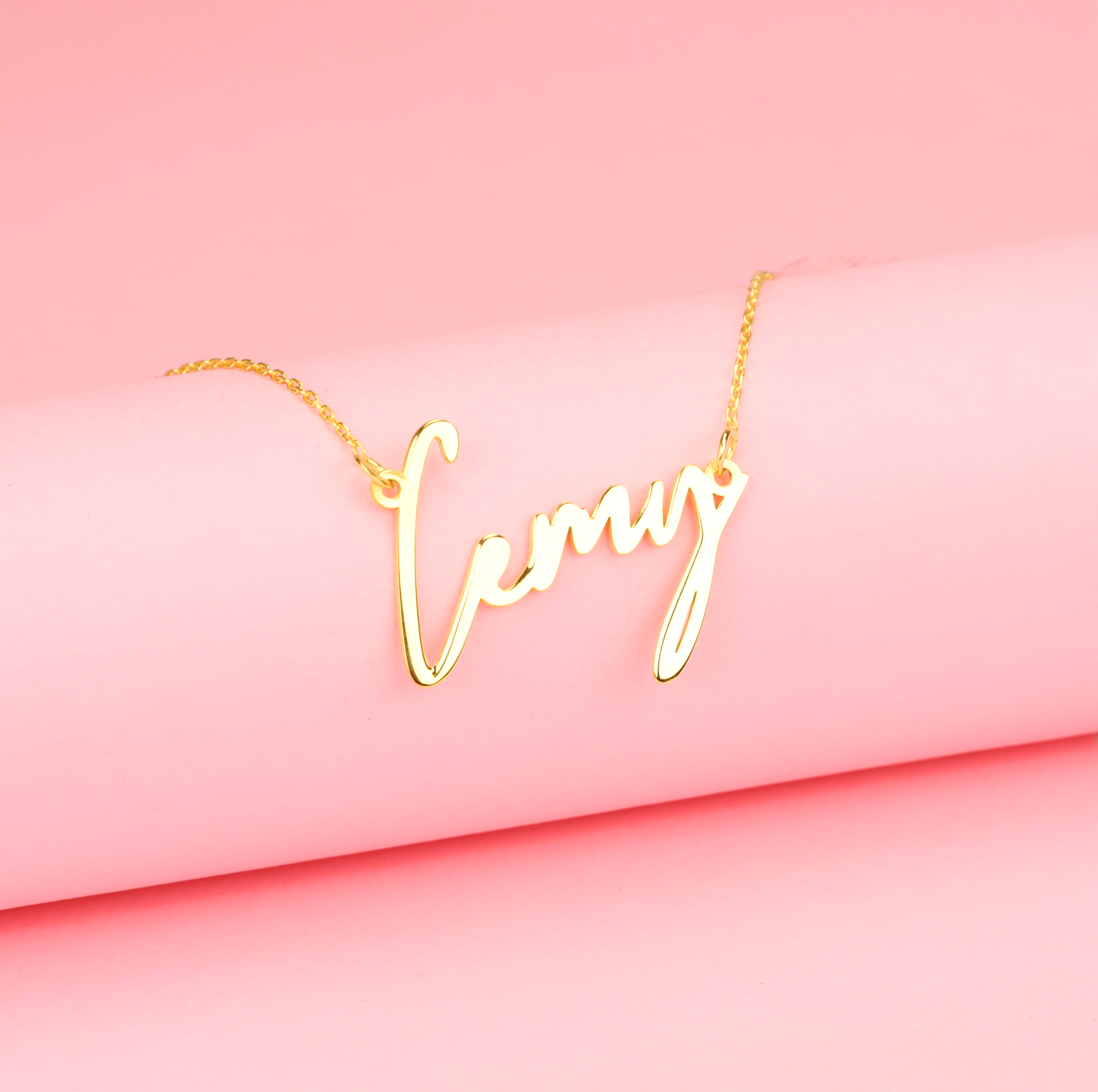 Modern Personalized Name Custom Necklace 14K Gold