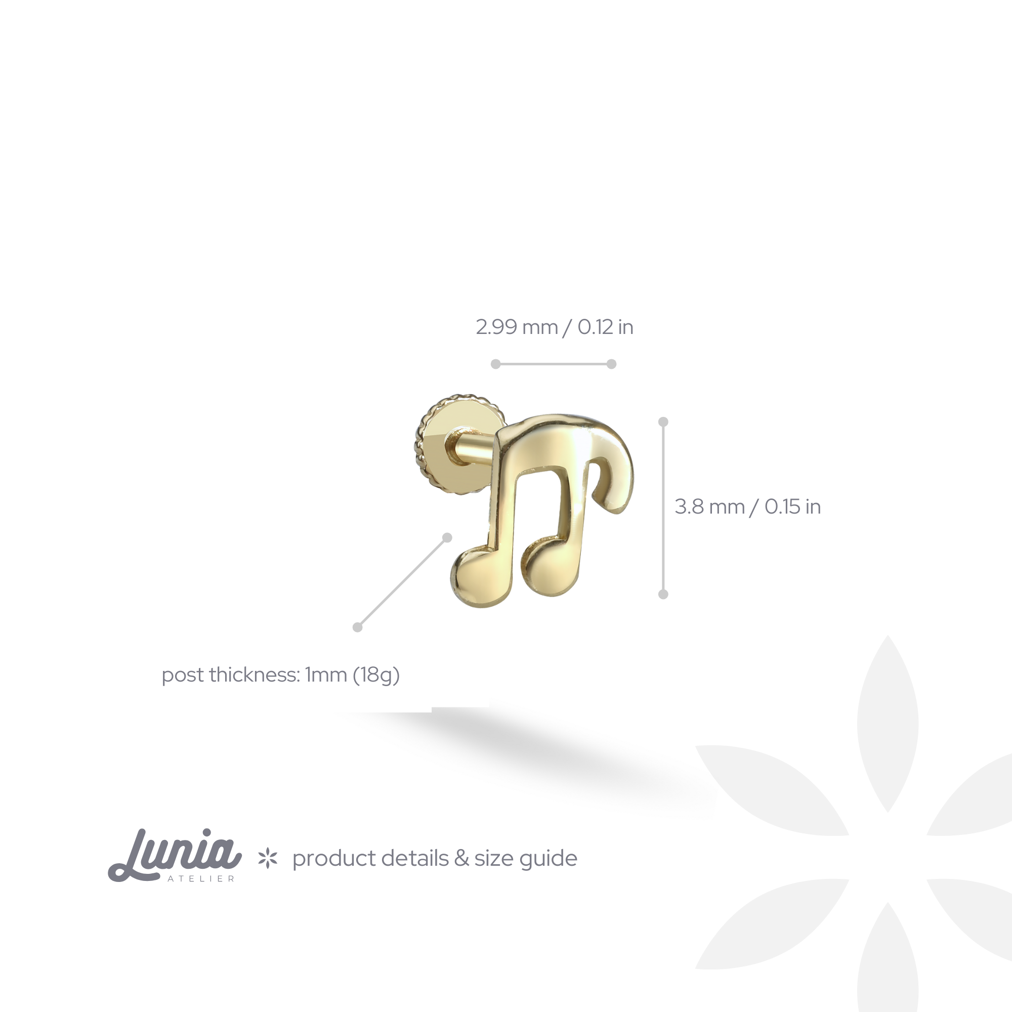 Music Note Flatback Ear Piercing 14K Gold