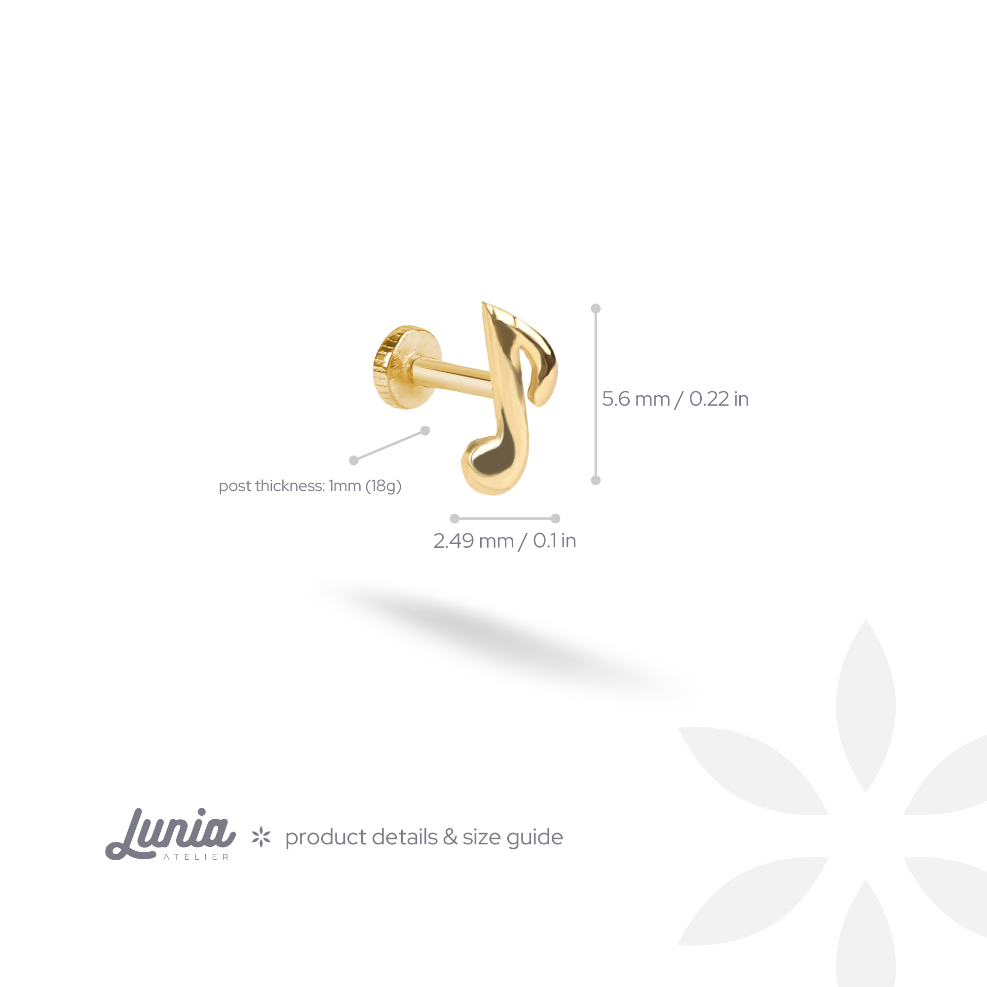 Music Note Flatback Ear Piercing 14K Gold