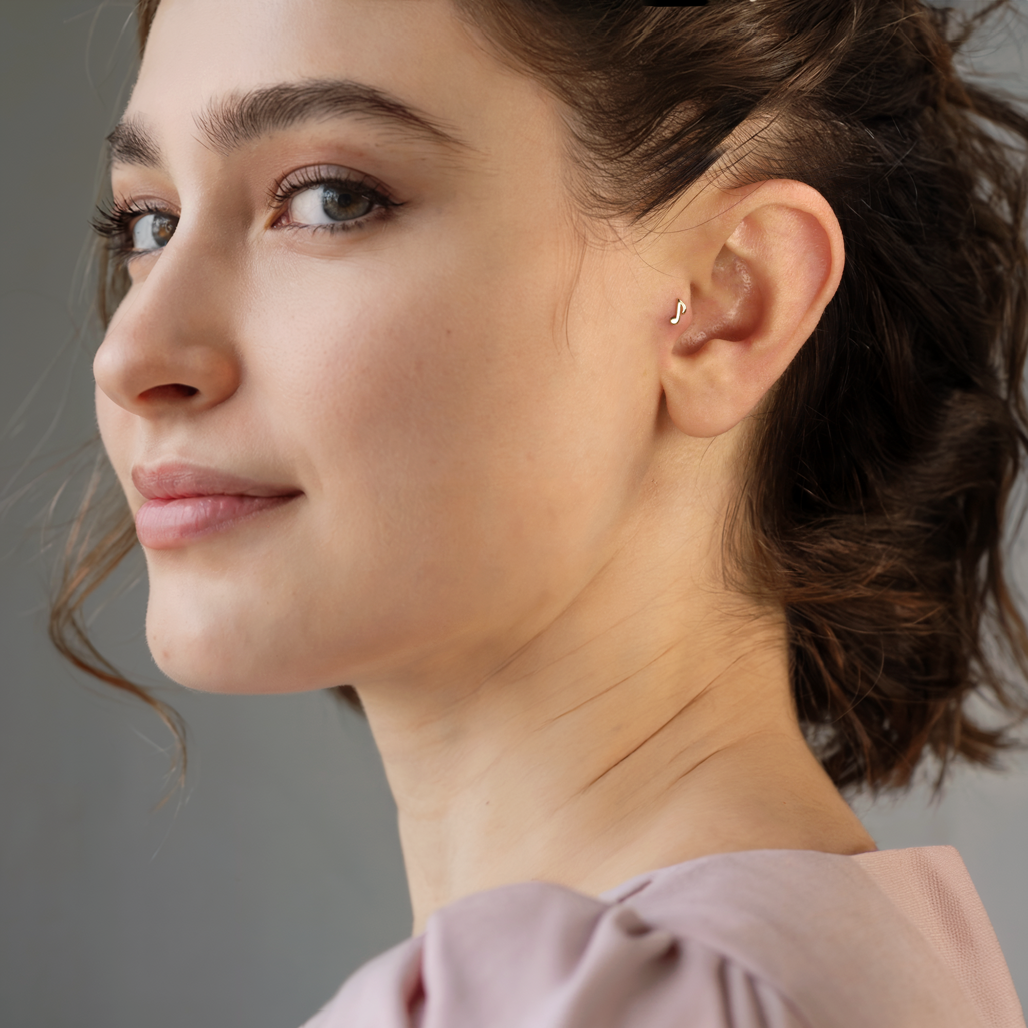 Music Note Flatback Ear Piercing 14K Gold
