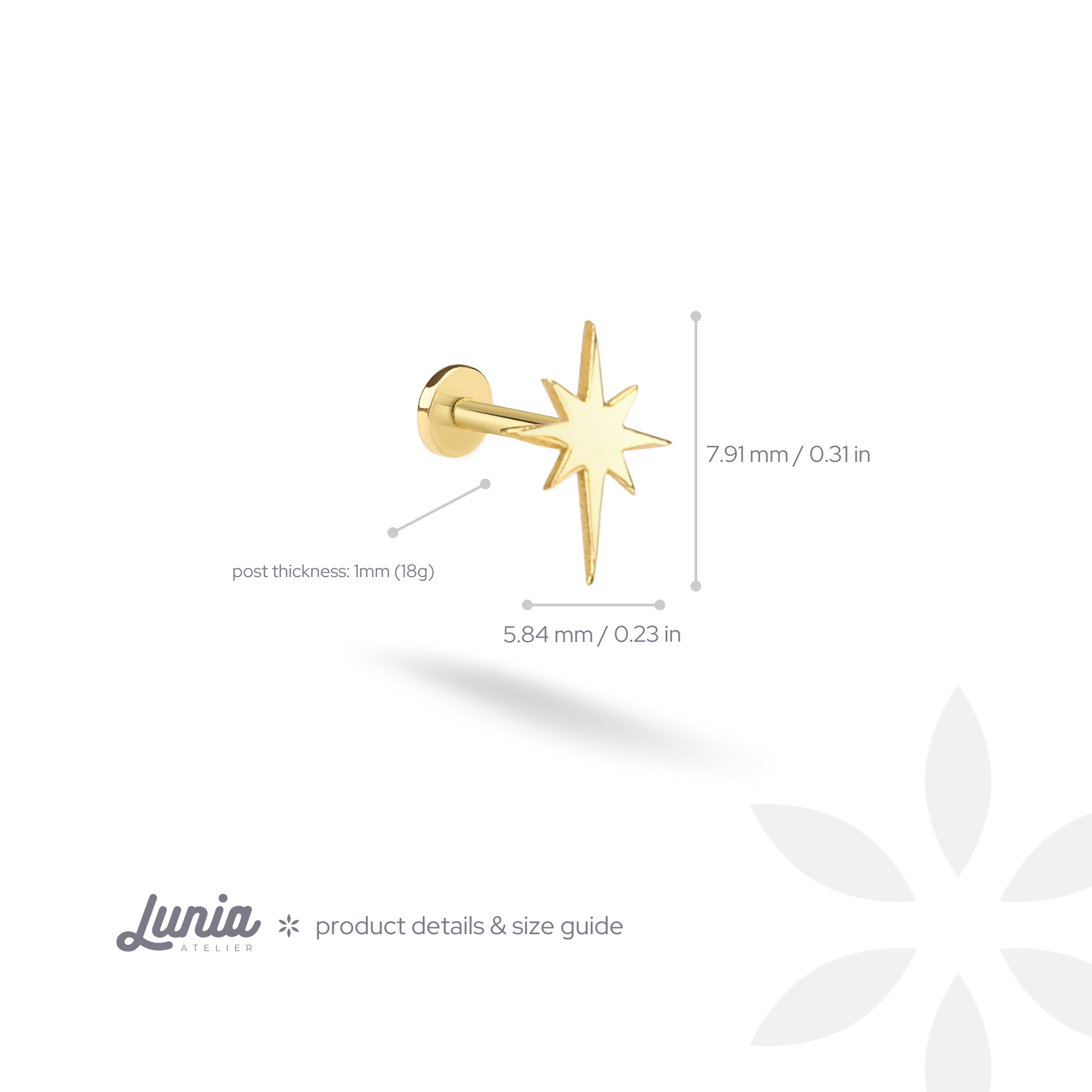 NorthStar Flatback Ear Piercing 14K Gold