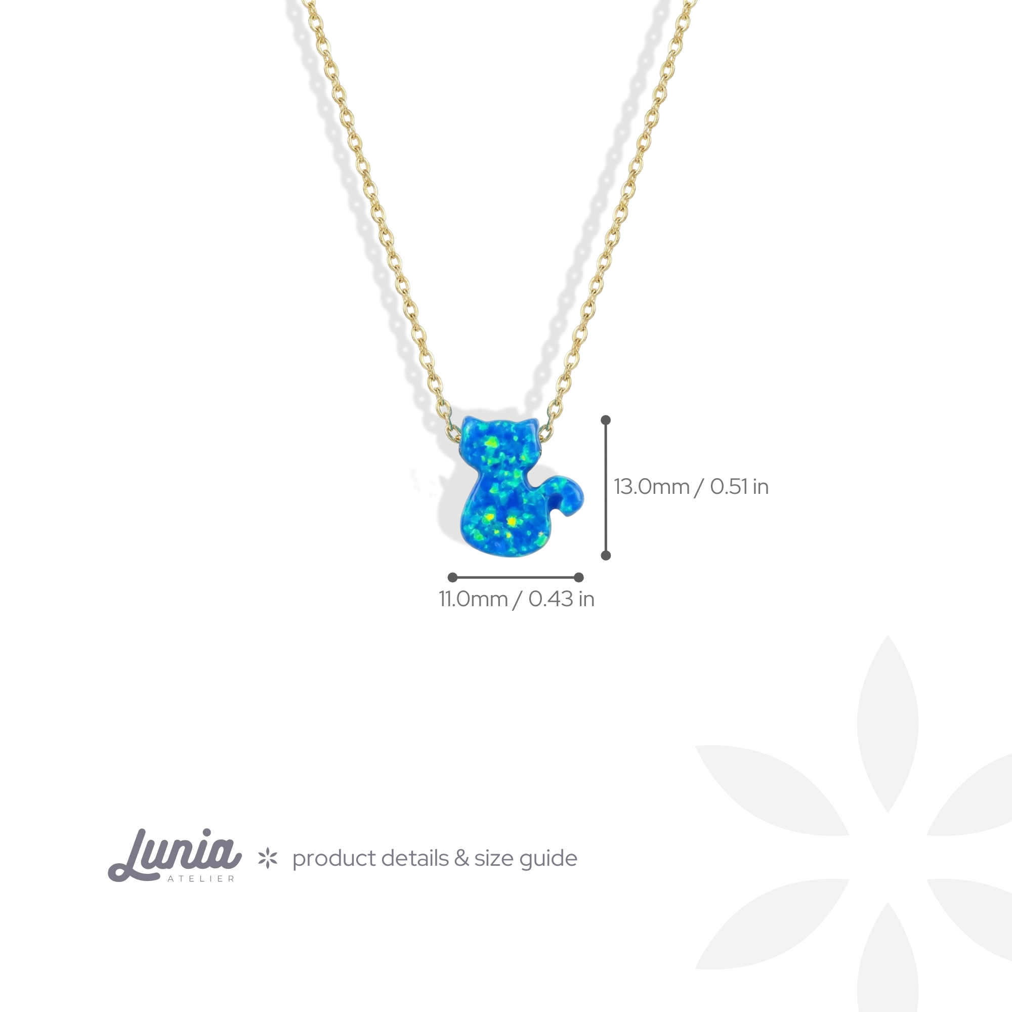 Opal Cat Kitty Blue Necklace 14K Gold / Silver