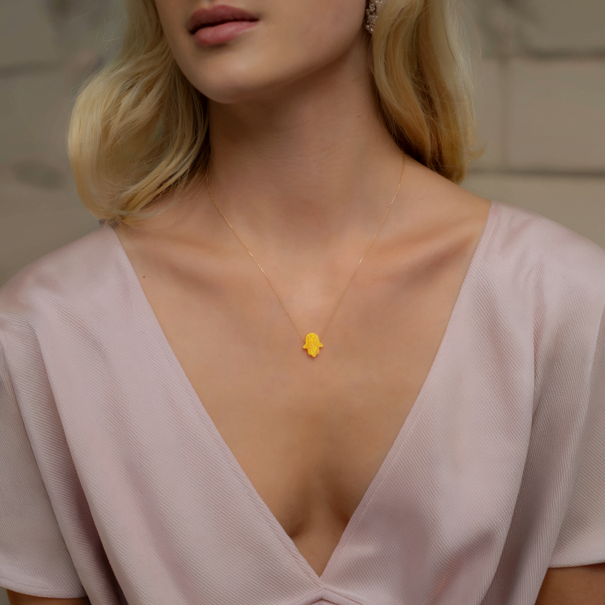 Hamsa Opal Pendant Necklace in 14K Gold