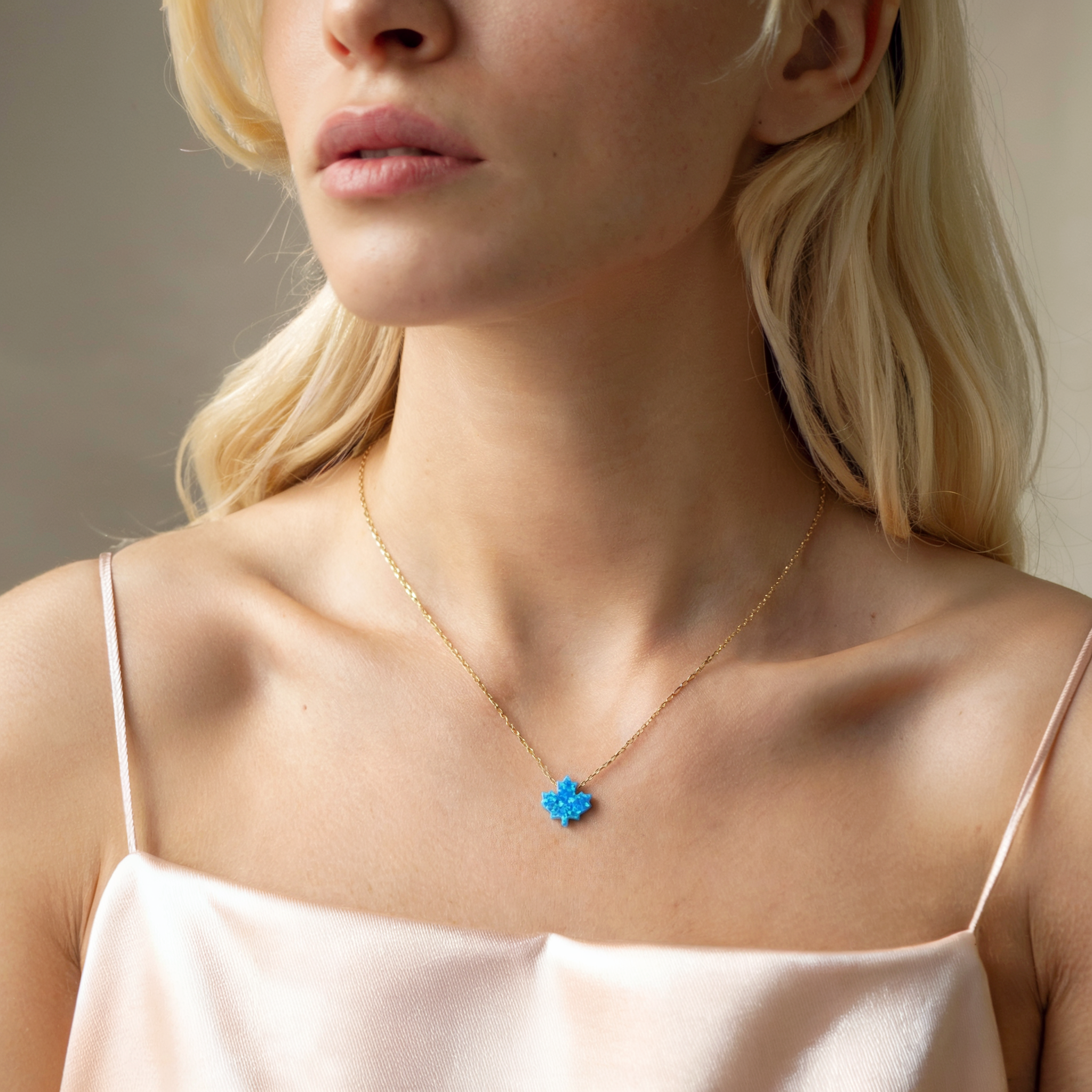 Opal Maple Leaf Blue Necklace 14K Gold / Silver