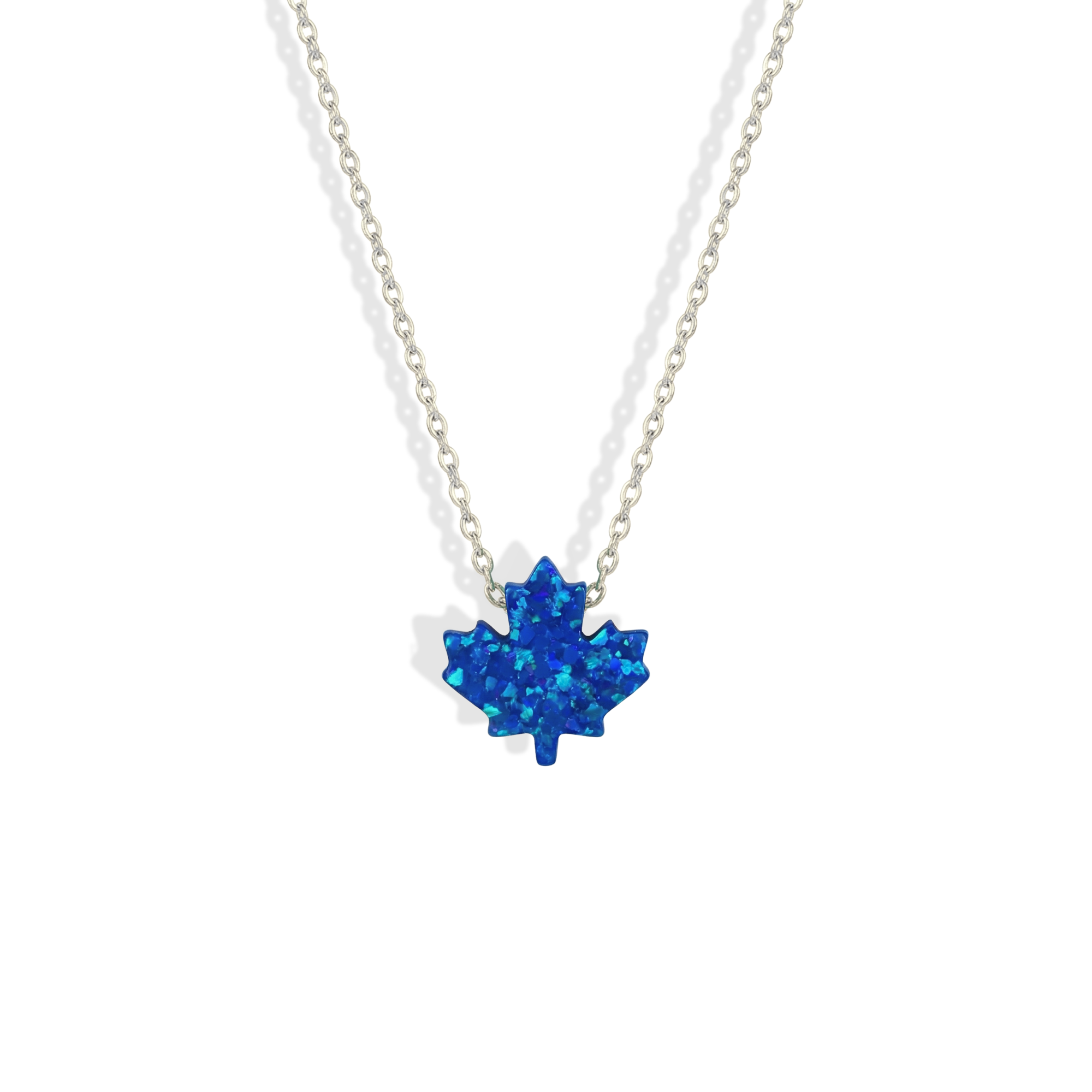 Opal Maple Leaf Blue Necklace 14K Gold / Silver
