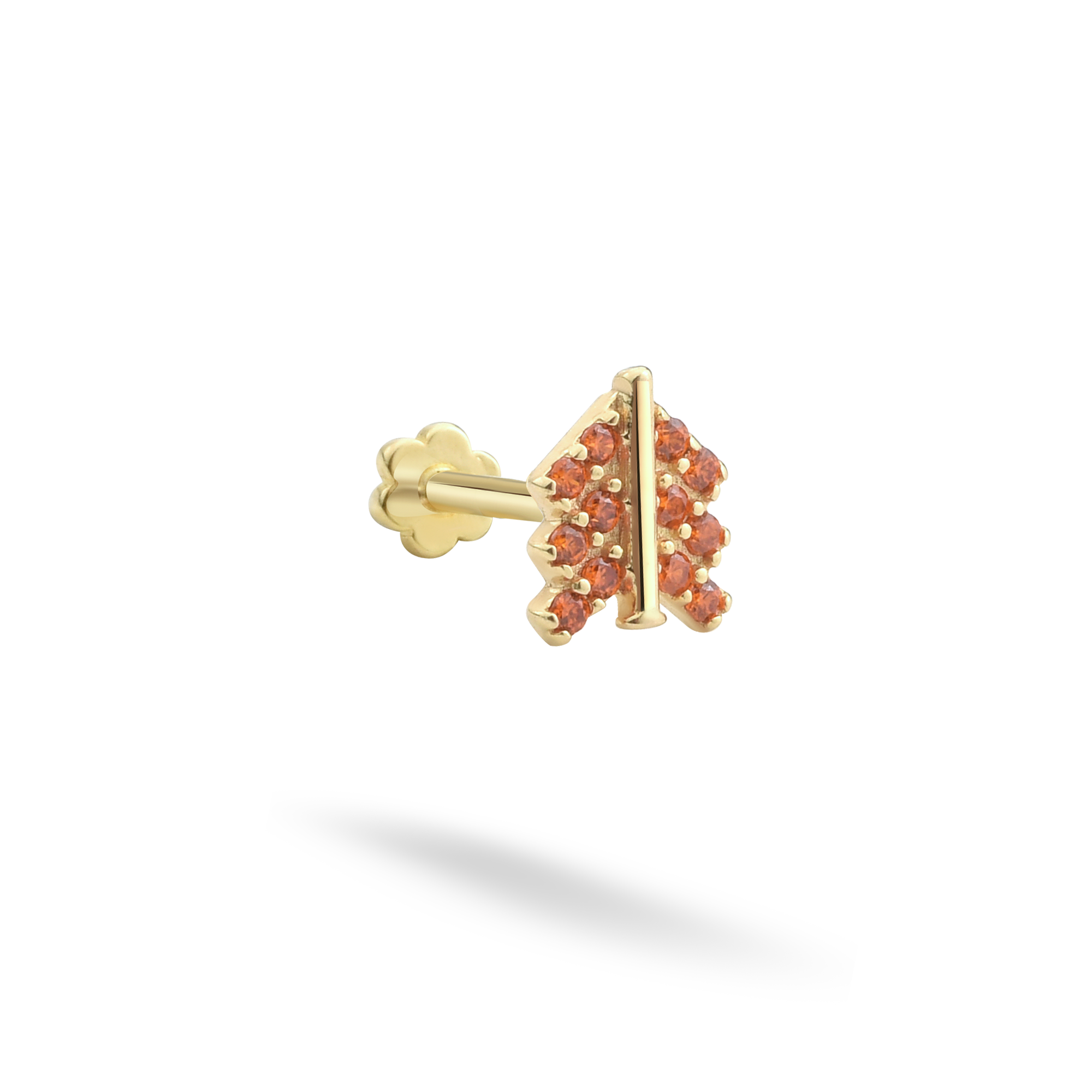 Orange Arrow Flatback Ear Piercing 14K Gold with CZ Stone