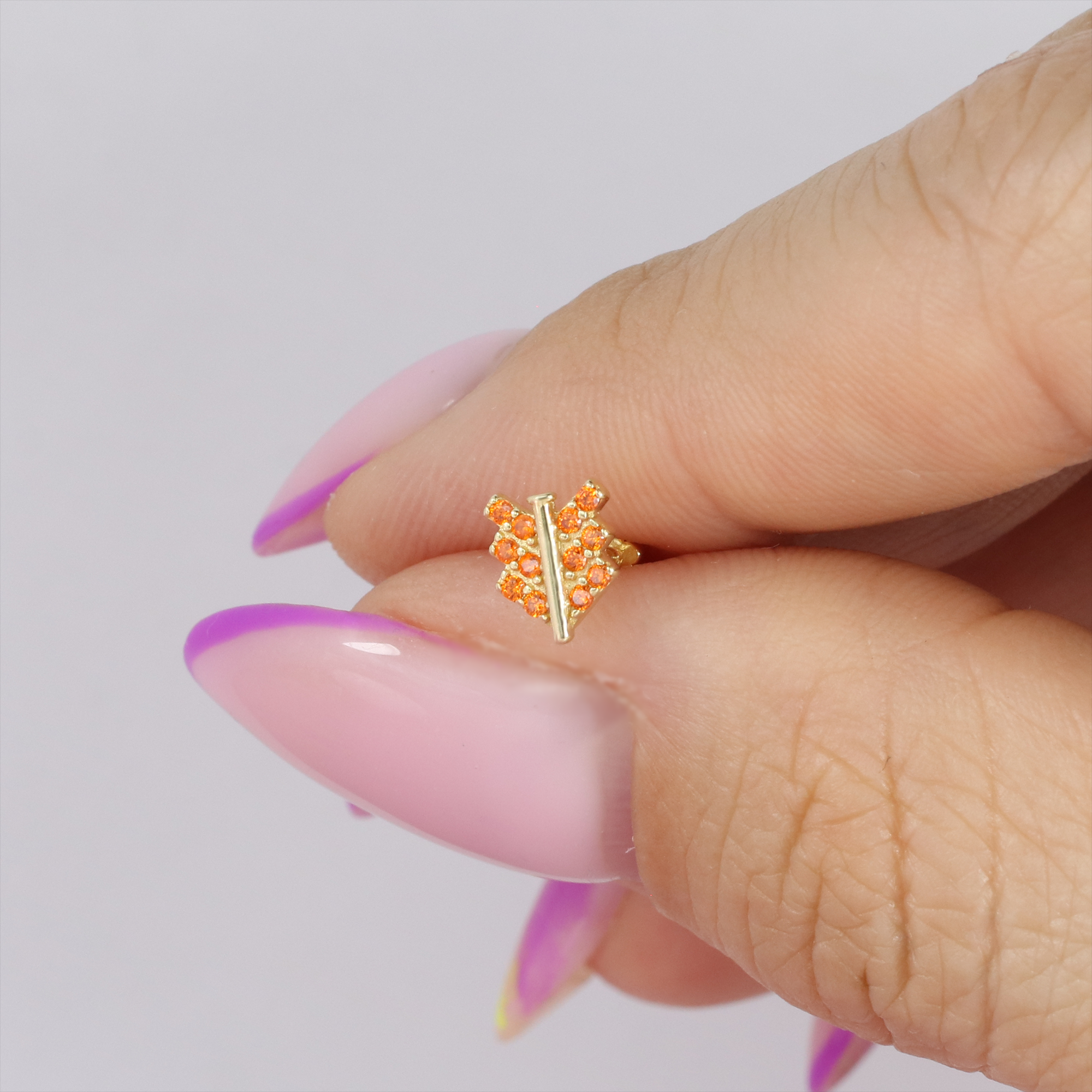 Orange Arrow Flatback Ear Piercing 14K Gold with CZ Stone
