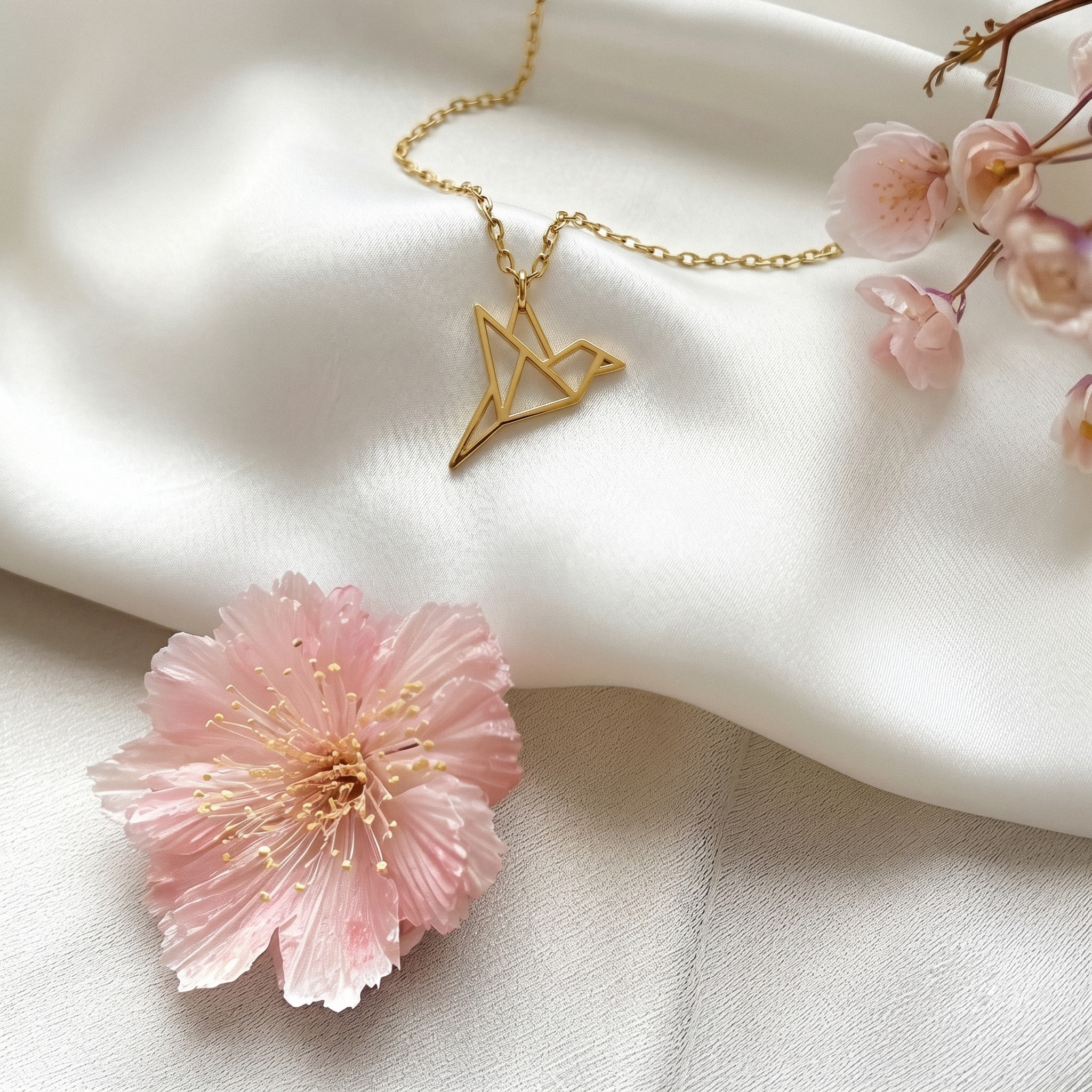 Origami Bird Pendant Necklace 14K Gold / Silver