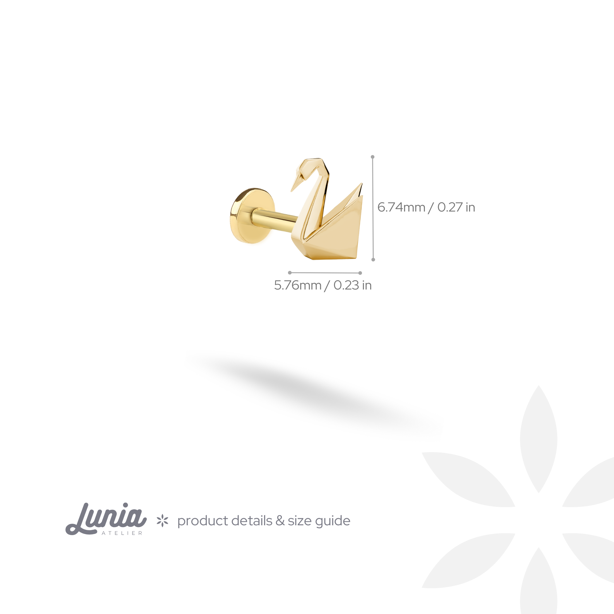 Origami Swan Flatback Ear Piercing 14K Gold / Silver