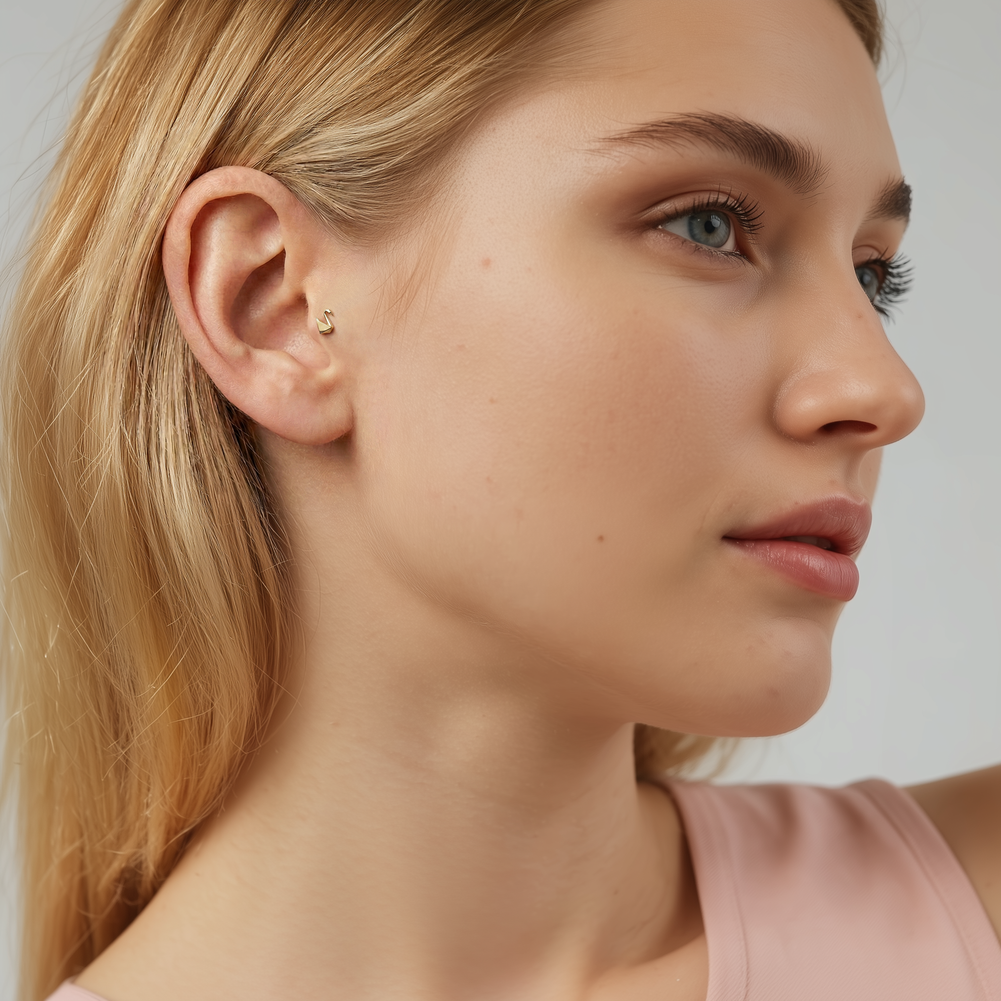 Origami Swan Flatback Ear Piercing 14K Gold / Silver