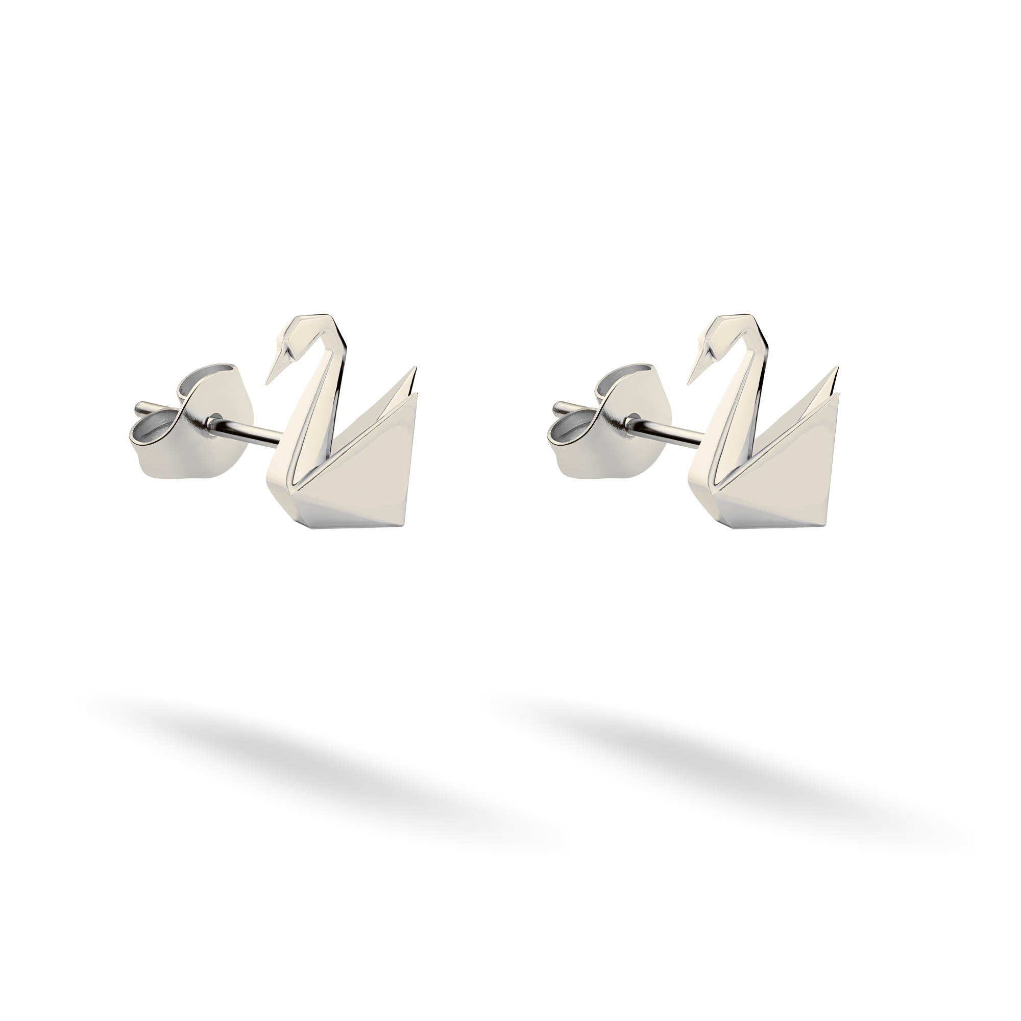 Origami Swan Stud Earrings 14K Gold / Silver