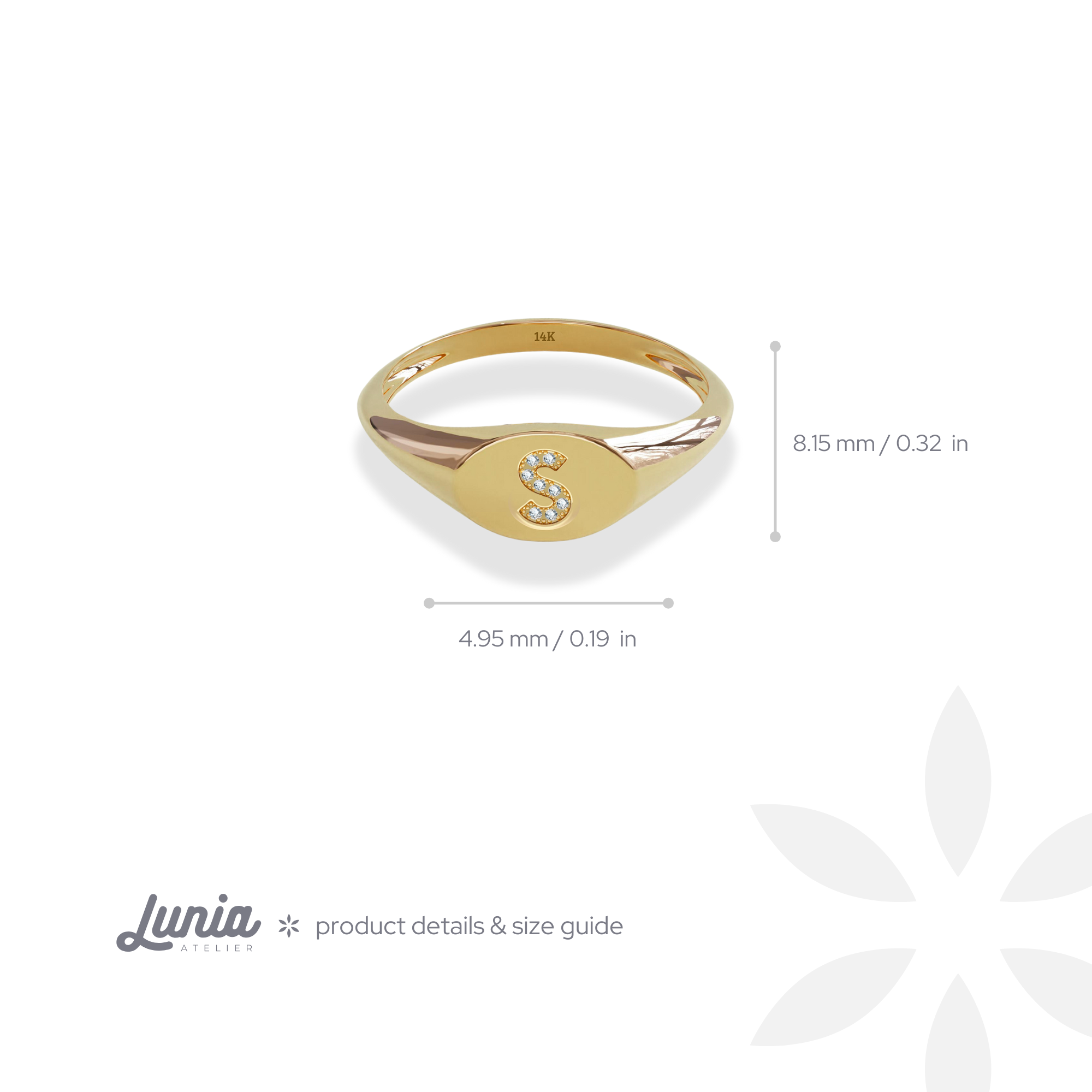 Oval Stone Letter Design CZ Custom Ring 14K Gold