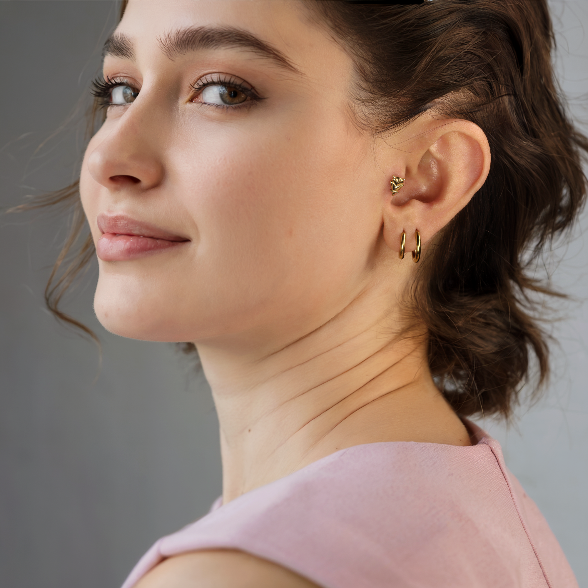 Owl Flatback Ear Piercing 14K Gold